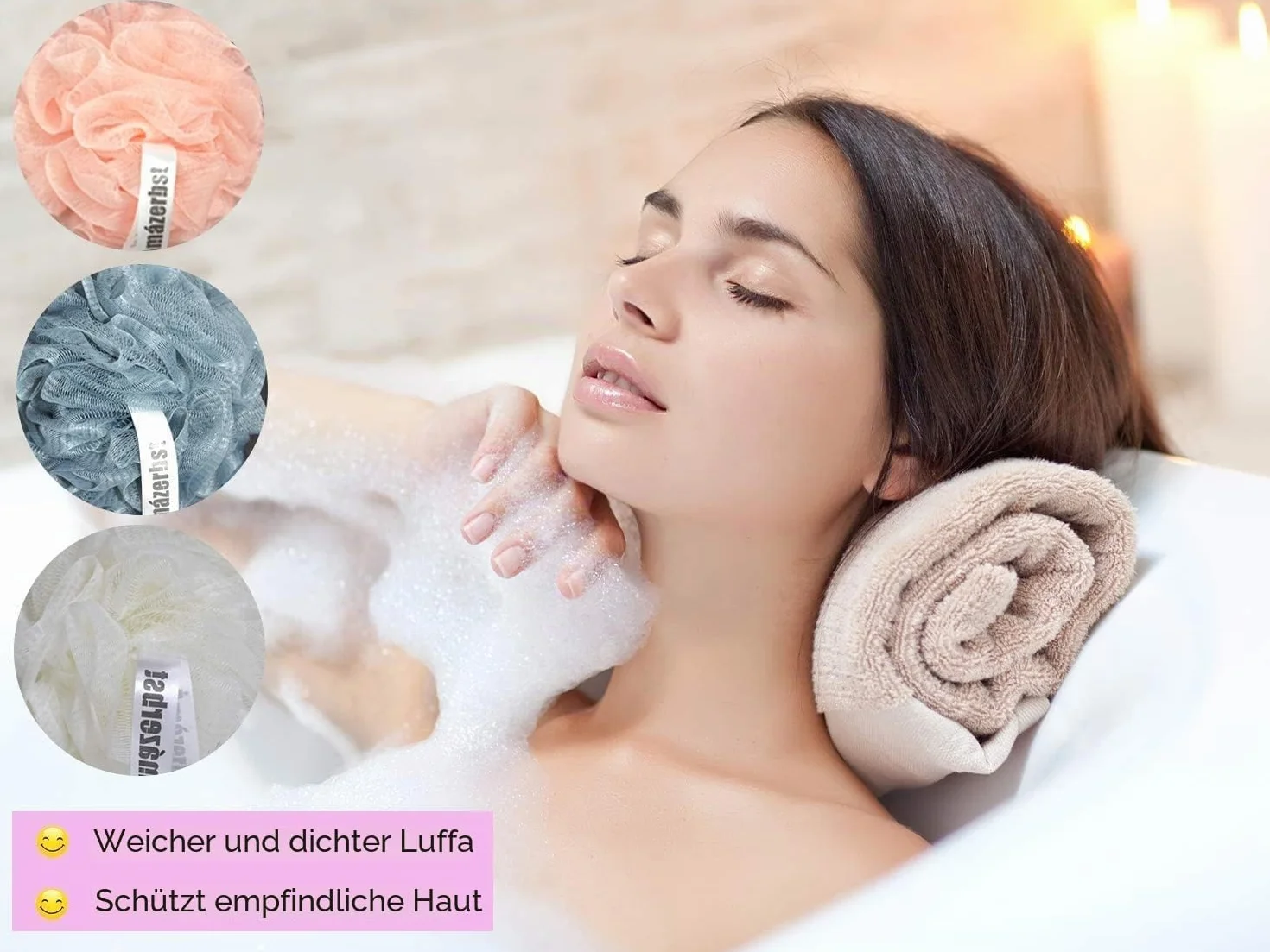 Lot de 3 éponges luffa Amazerbst Rose Blanc Bleu