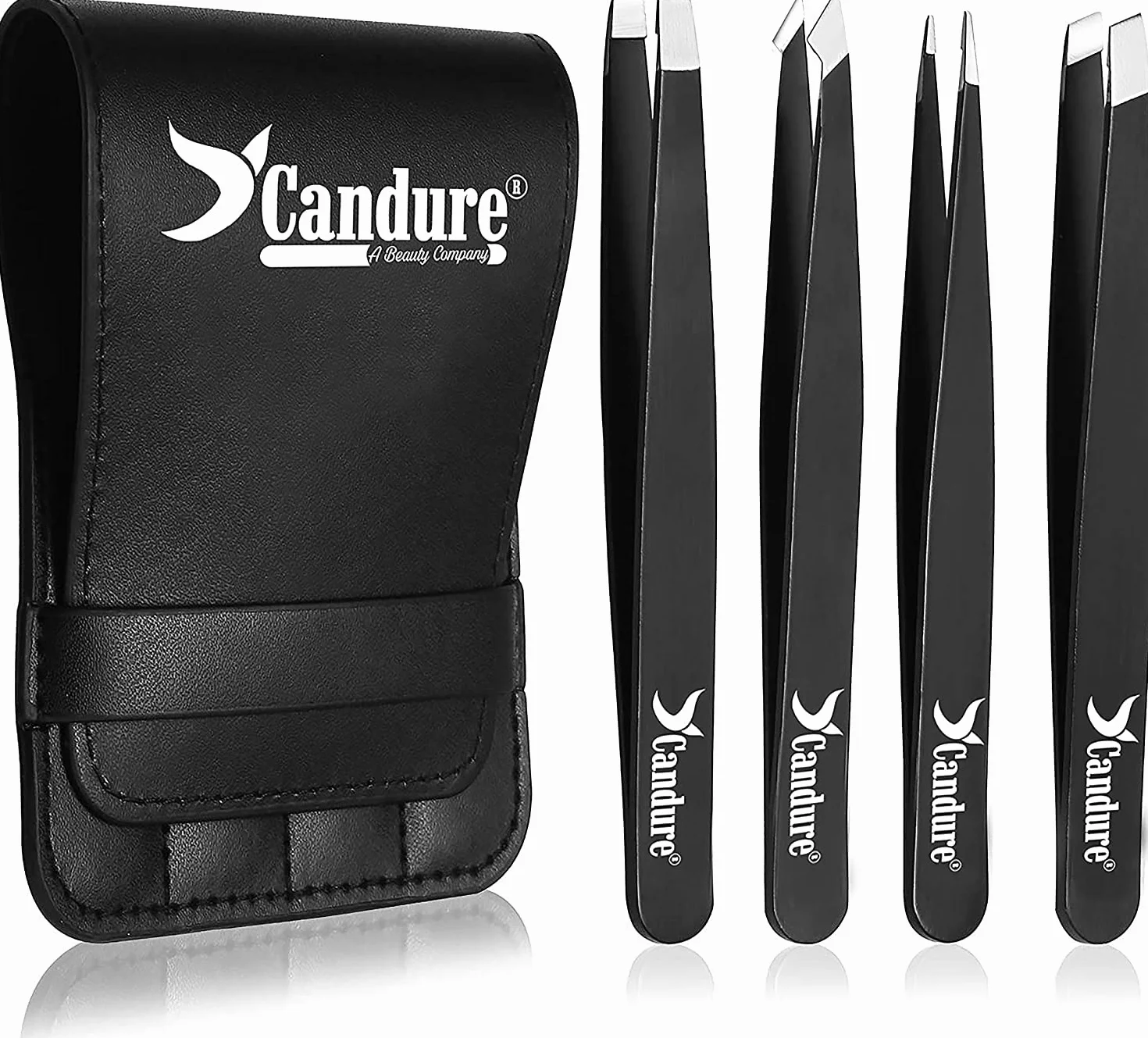 Candure Pince à Épiler Professionnelle Kit 4 Pincettes Acier Inoxydable Sourcils Précision