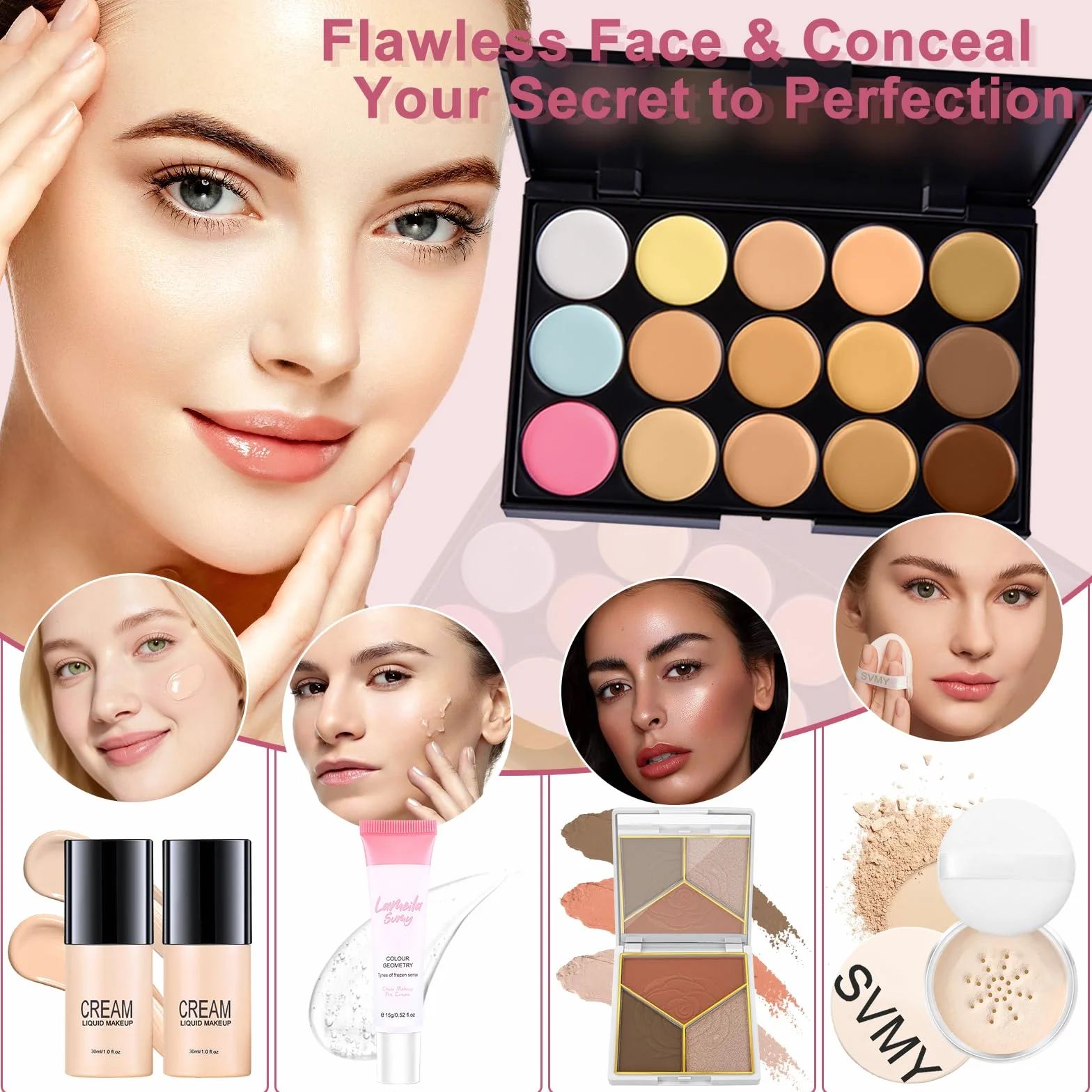 Coffret Maquillage avec Palette Yeux Correcteurs Fond de Teint Mascara