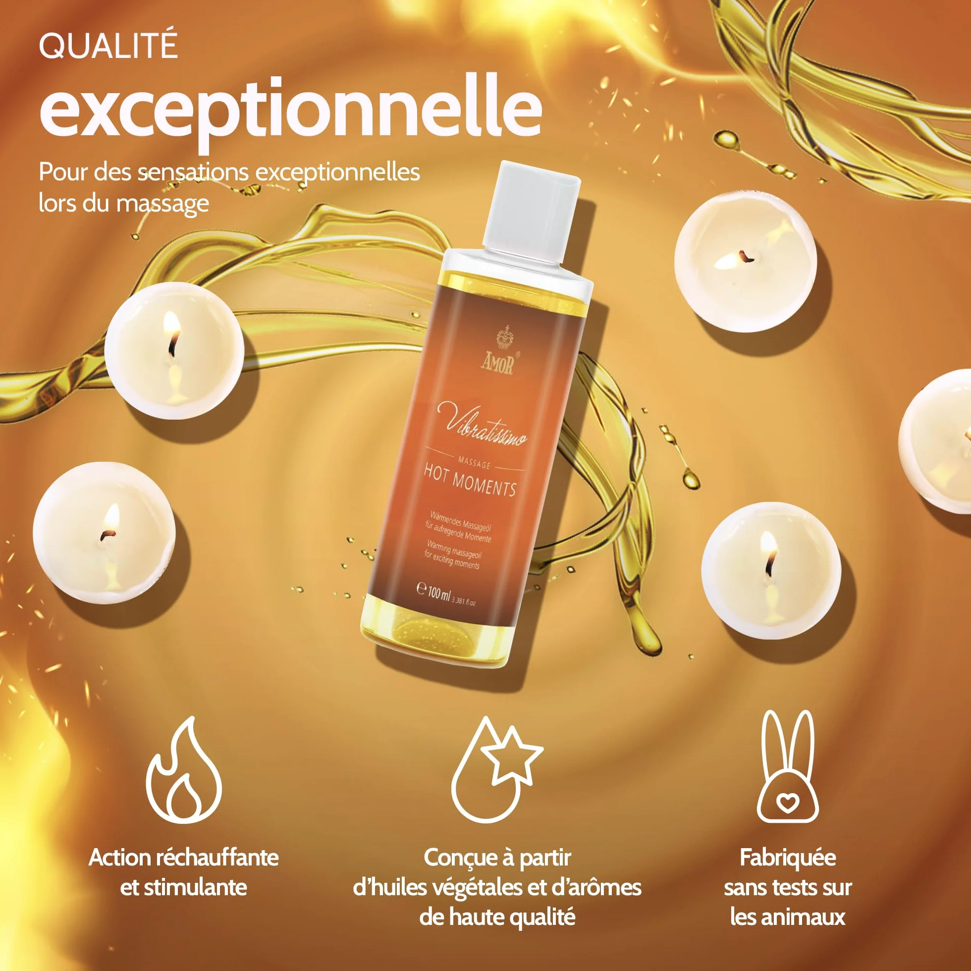 Vibratissimo Hot Moments huile de massage chauffante et apaisante 100 ml