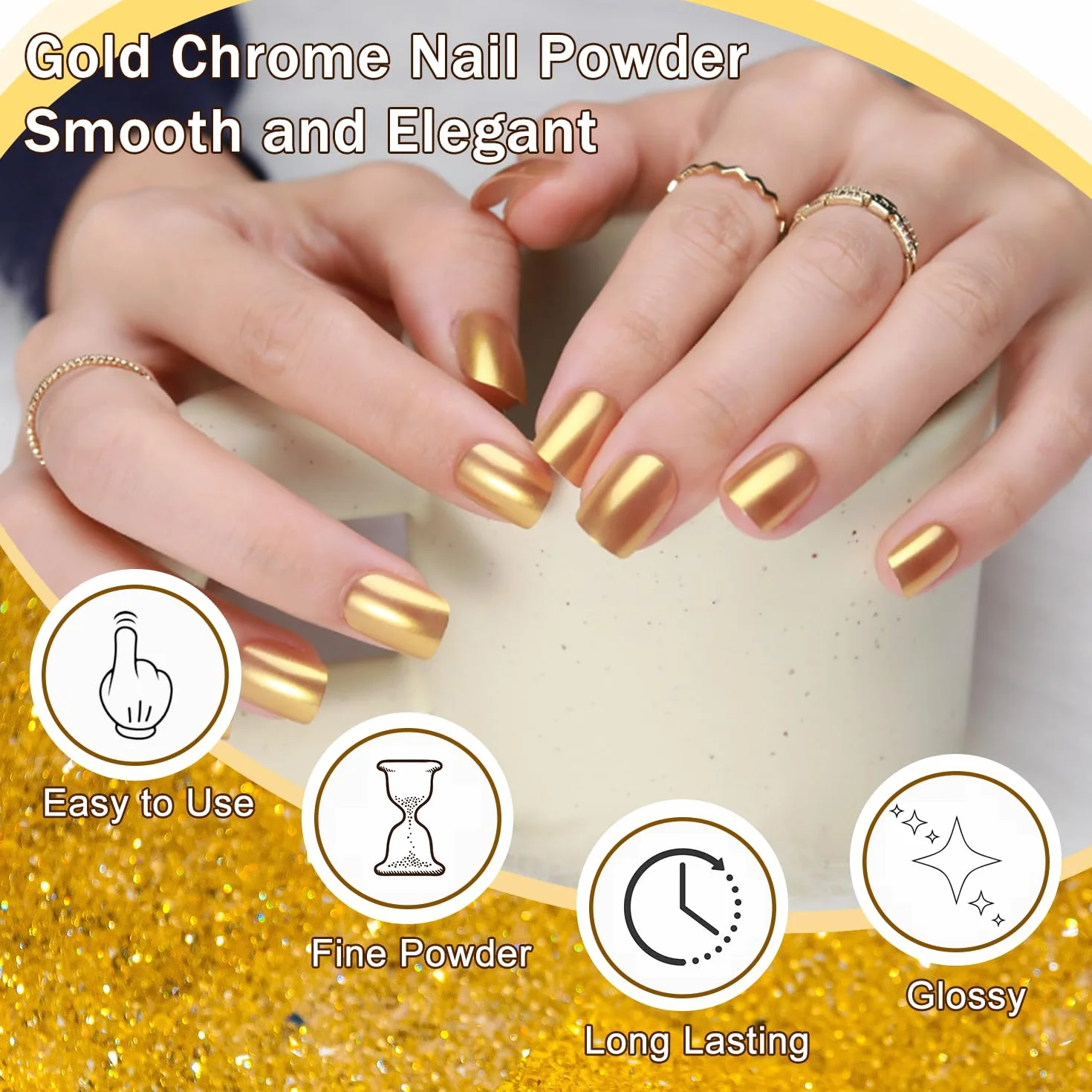 Poudre Chrome Ongle 4 Couleur Nail Art Or Argent Blanc Perle Rose Aurore Effet Miroir Métallique Pigment