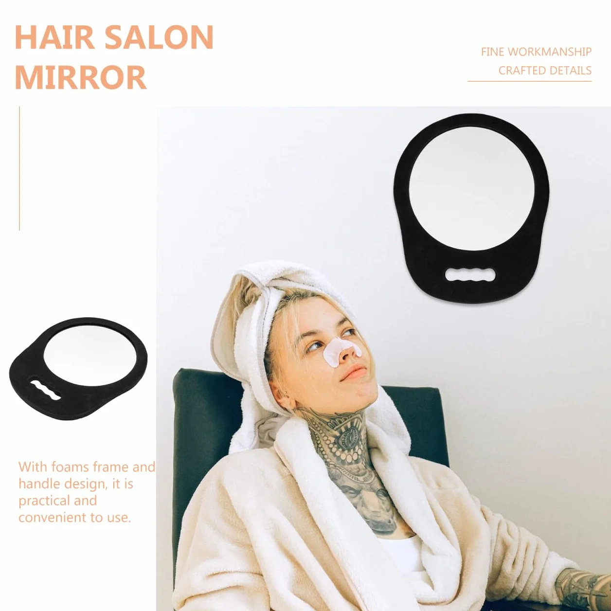 Lurrose Miroir Rond Portable À Main avec Cadre en Mousse Ergonomique 13.39x10.83x0.59 Pouces Miroir De Coiffure pour Salon Maquillage Usage Professionnel Et Domestique