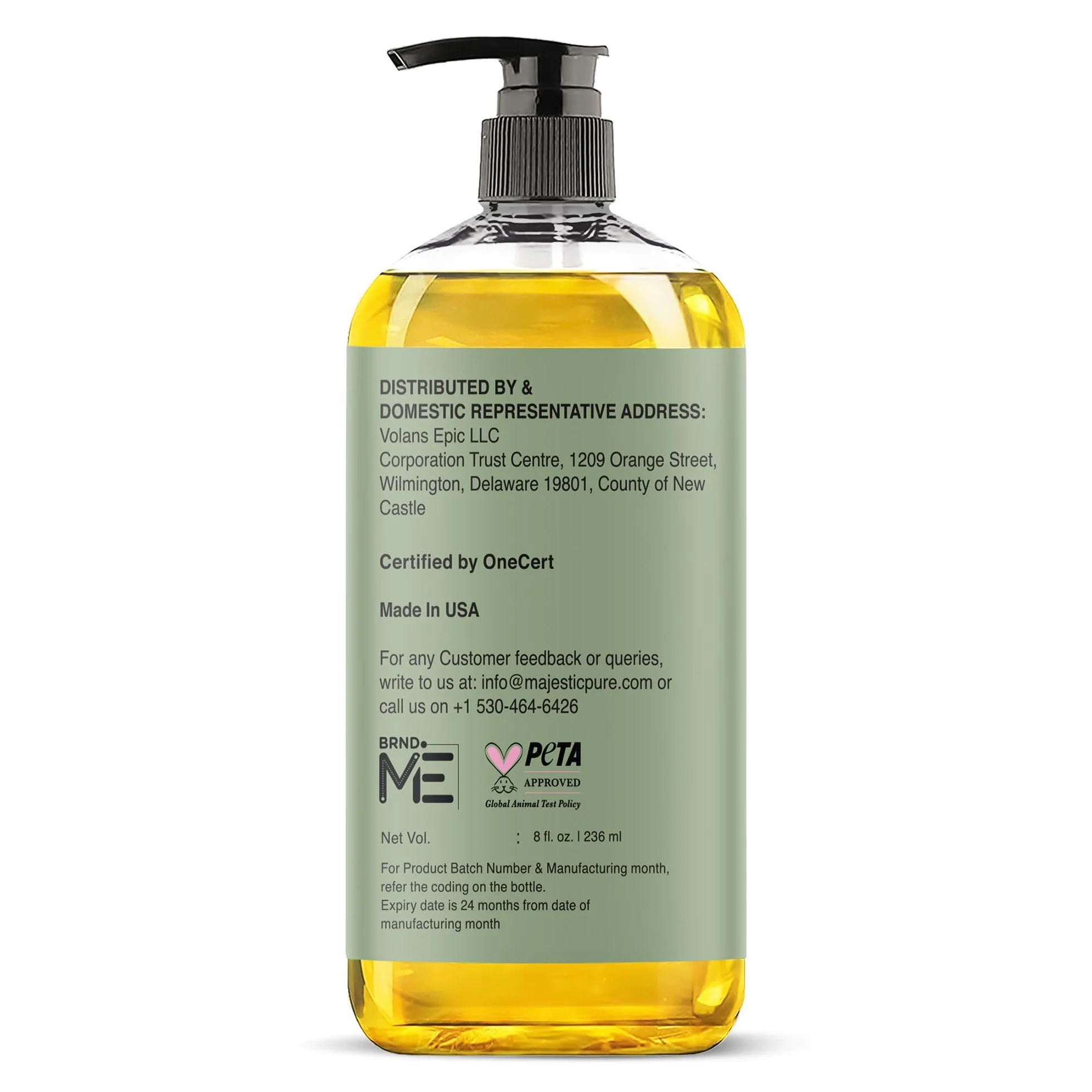 Huile de Jojoba Biologique Certifiée USDA Majestic Pure 237 ml - Huile Corporelle Naturelle 100% Pure, Pressée à Froid