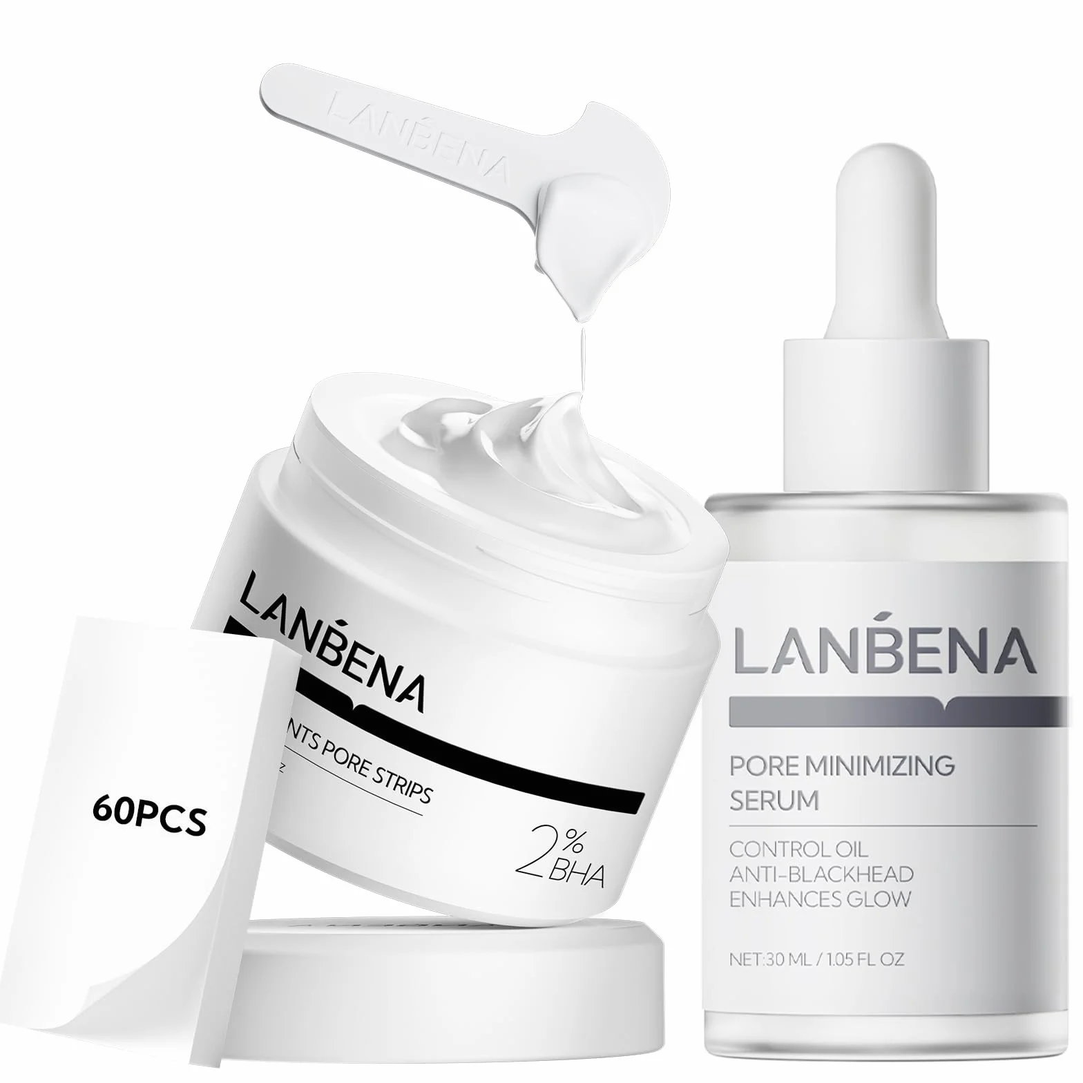 LANBENA Kit 3 en 1 pour enlever les points noirs, nettoyage en profondeur des pores, sérum clarifiant et enlever les papiers, le nez et le visage, les points noirs, minimise les pores et affine la