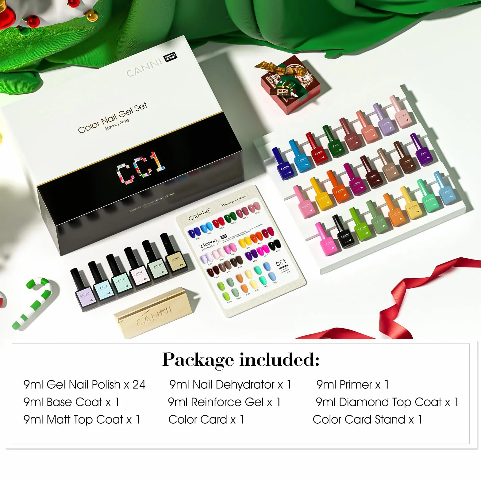 CANNI Lot Vernis Semi Permanent 24 Couleurs Gel Nail Polish avec Base et Top Coat UV