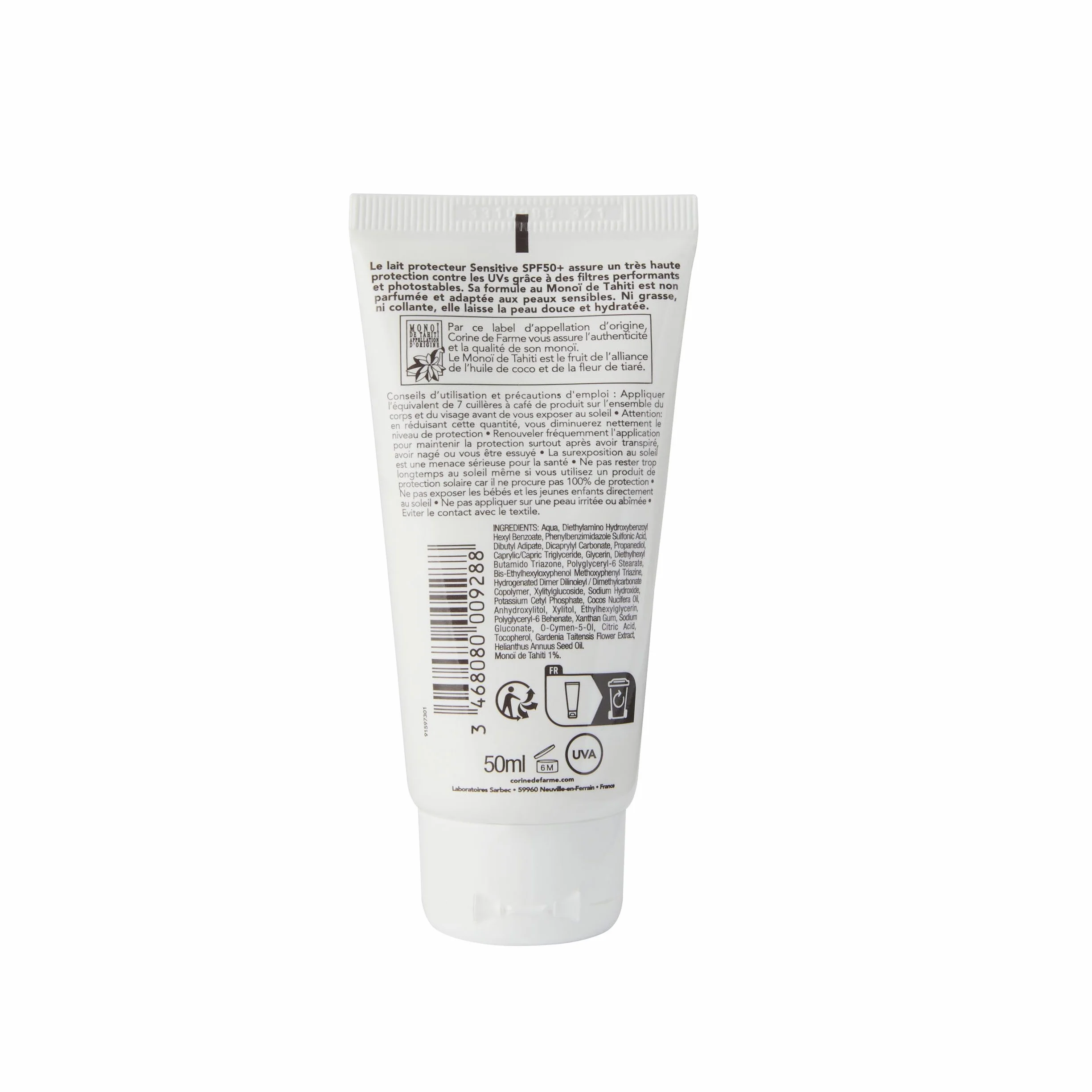 Corine de Farme Lait Protecteur Sensitive SPF50+ Très Haute Protection UVA UVB Peaux Sensibles 50 ml