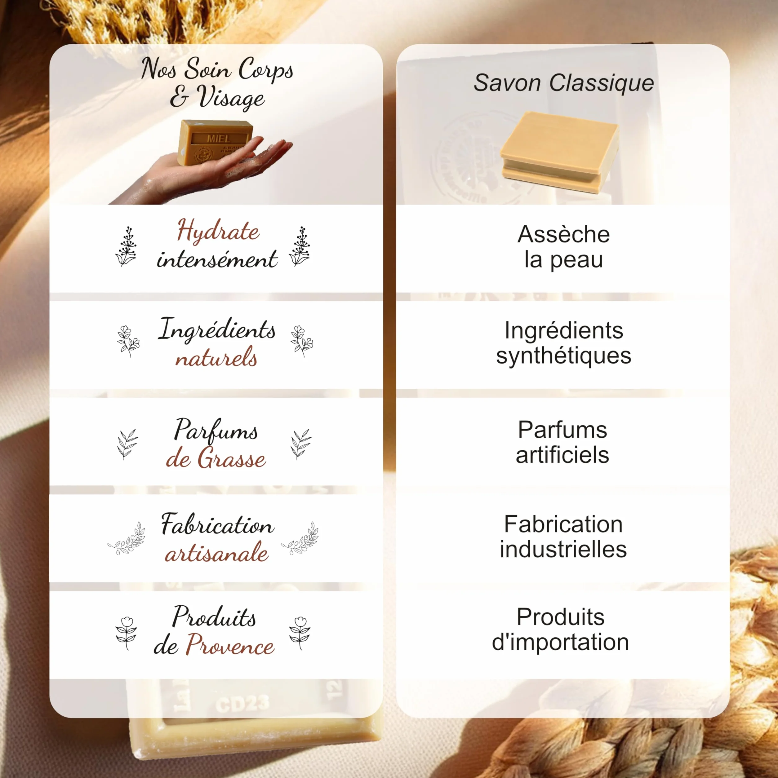 Savon de Marseille Solide 300g 72% Huiles Huile d'Olive & Coprah Cuit au Chaudron