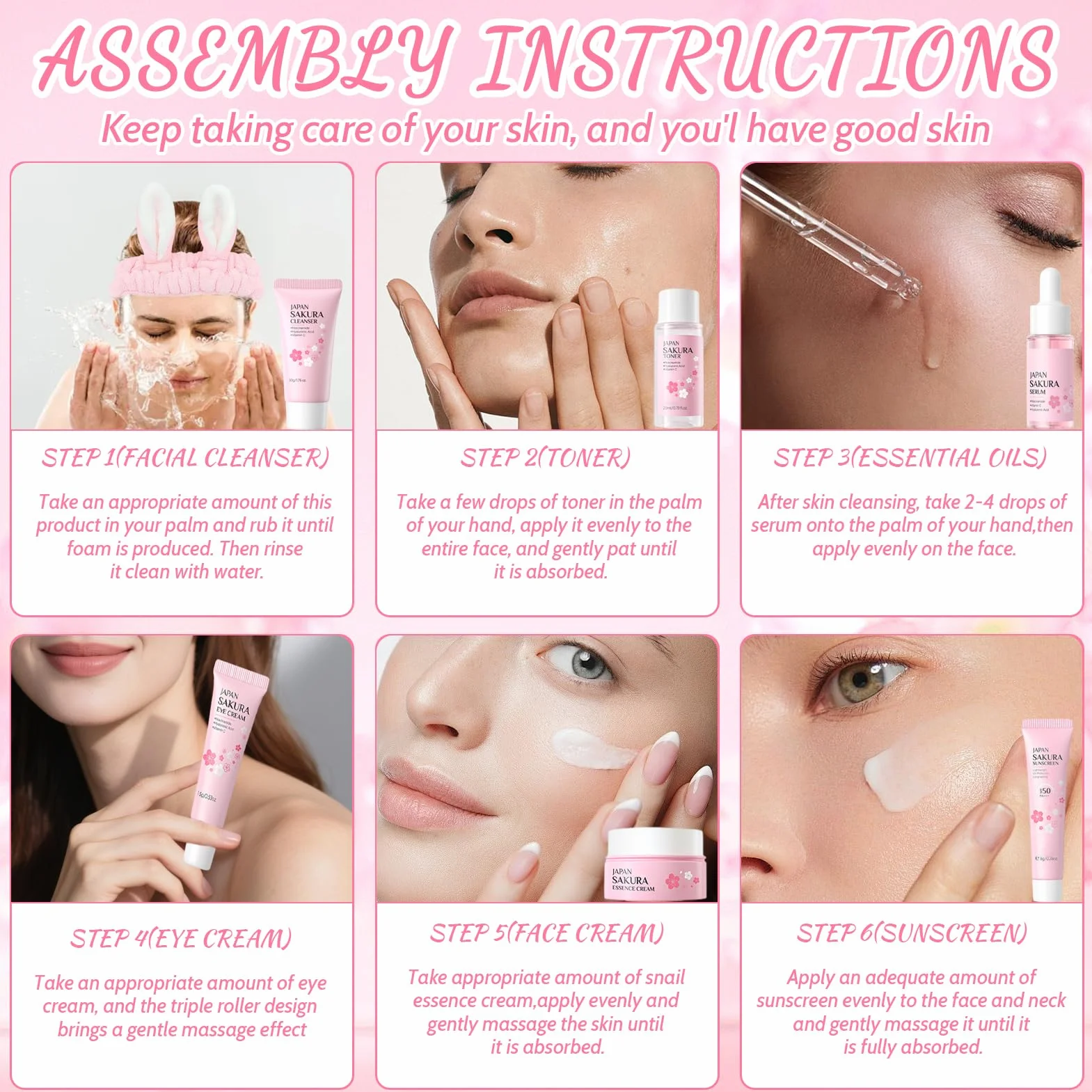 Sakura Ensemble de Soins de la Peau 29 Pièces Coffret Cadeau Crème Nettoyante Toner Sérum Masque de Boue