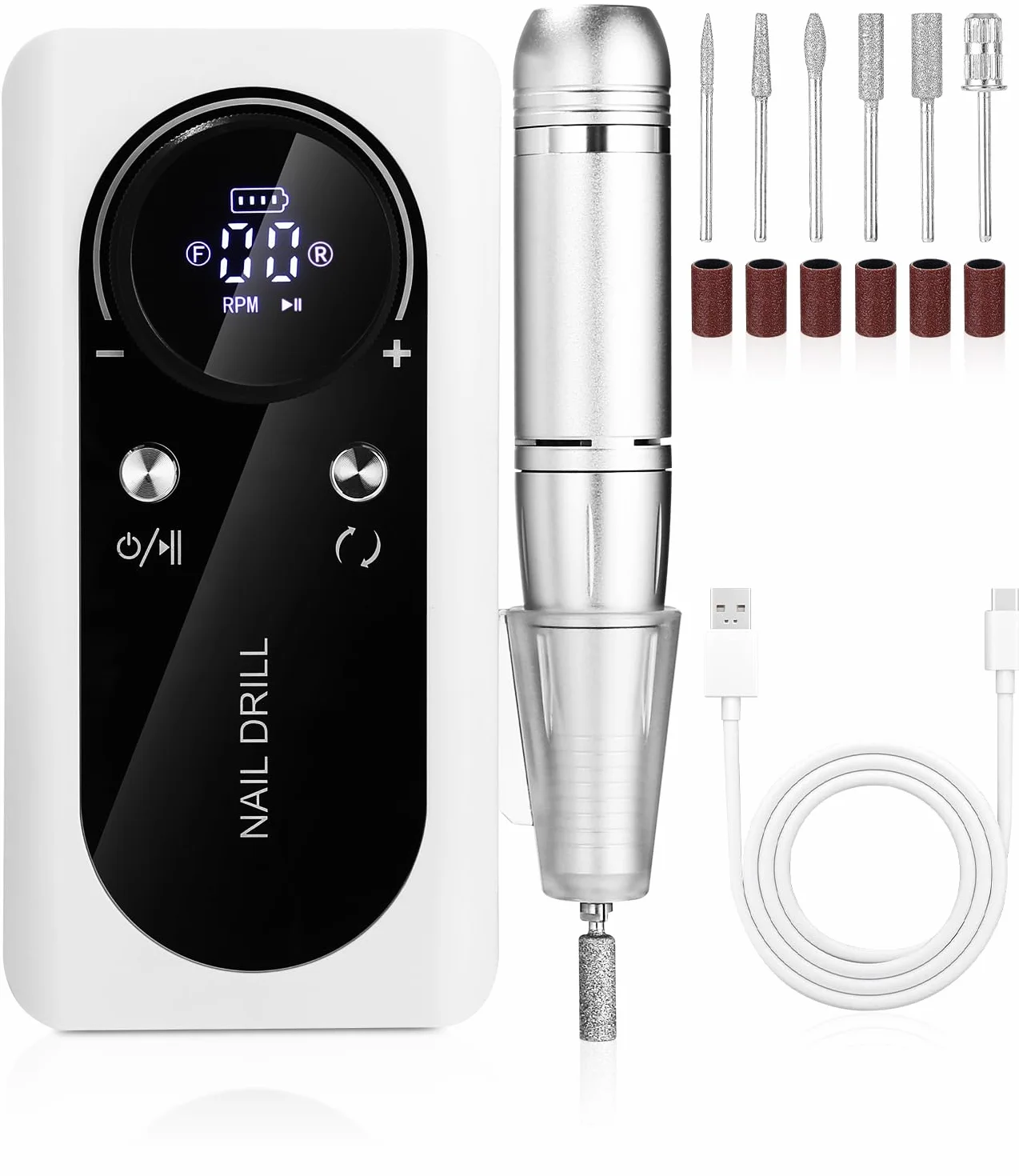 Ponceuse pour Ongles Professionnelle,45000 RPM Lime a Ongle Electrique Rechargeable,Machine Maucure Pédicure Portable,Ponceuse Ongle Avec LED Écran,pour Pédicure Manucure pour Salon/Maison