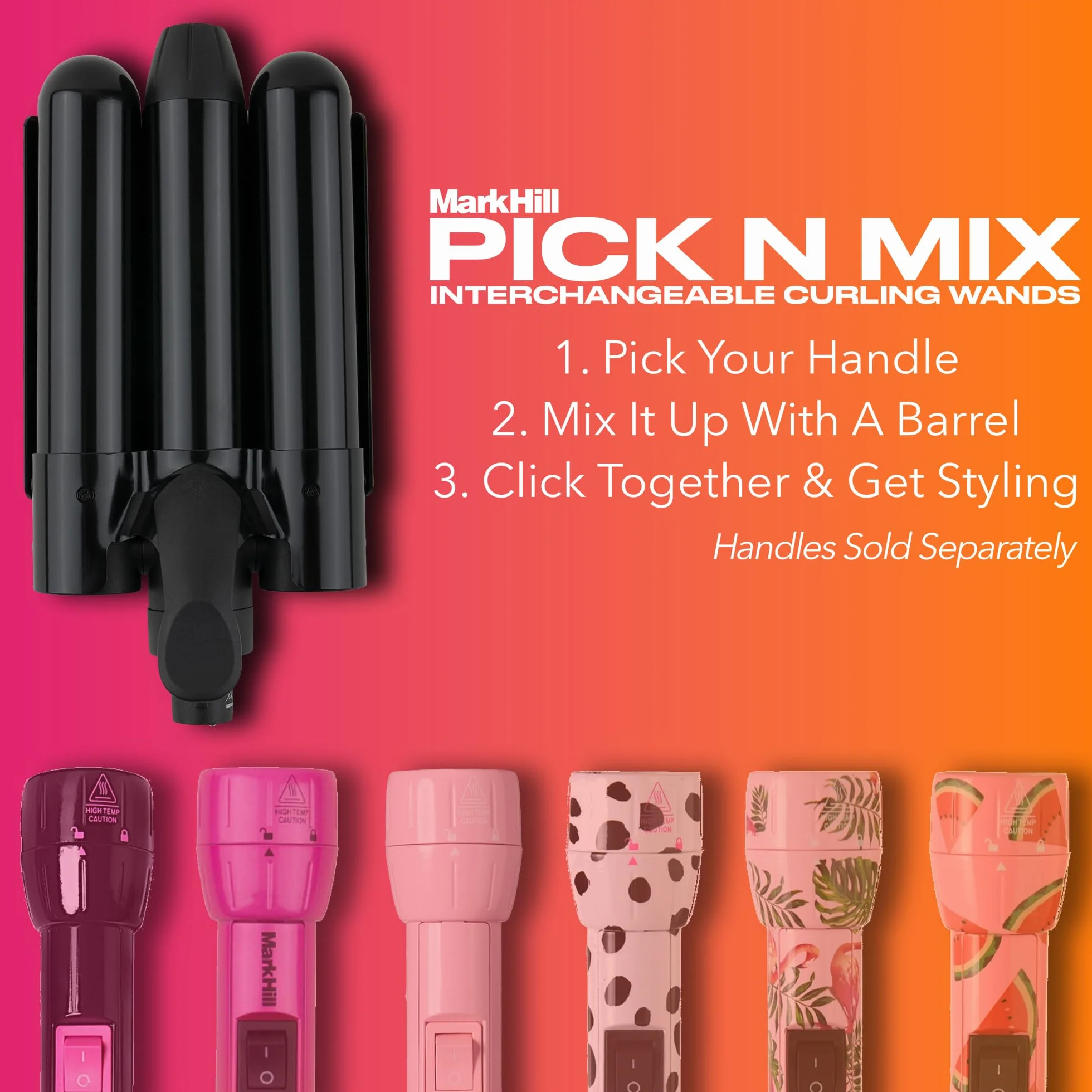 Mark Hill Pick 'N' Mix Baguette à boucler interchangeable pour cheveux - 32 mm - Noir (poignée non incluse)