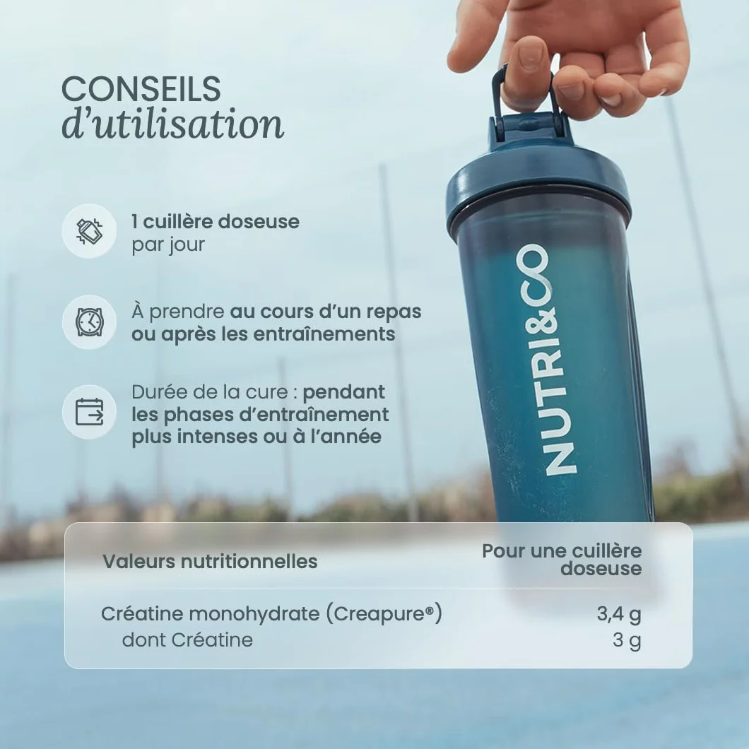 NUTRI & CO Créatine Monohydrate Creapure® Poudre 300g Goût Neutre 88 Portions Vegan 100% Pure