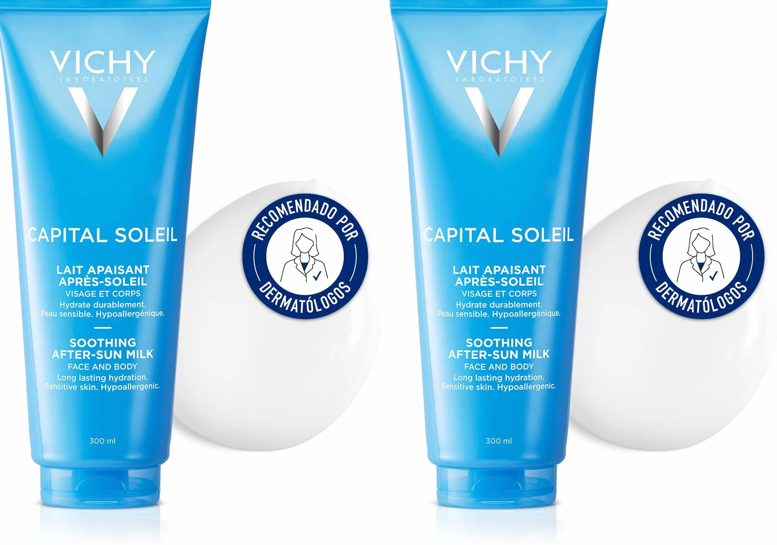 Vichy, Capital Soleil, Lait Apaisant Après-Soleil, Visage et Corps, Résiste à l'Eau, Enrichi en Acide Hyaluronique pour Apaiser et Rafraîchir, Tous Types de Peaux, 300 ml (Lot de 2)