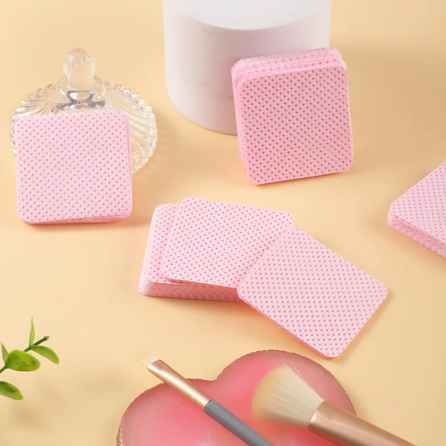 Coton Ongles Gel Non Pelucheux 300pcs, Cleaner Degraissant Lingettes Vernis Semi Permanent Rose