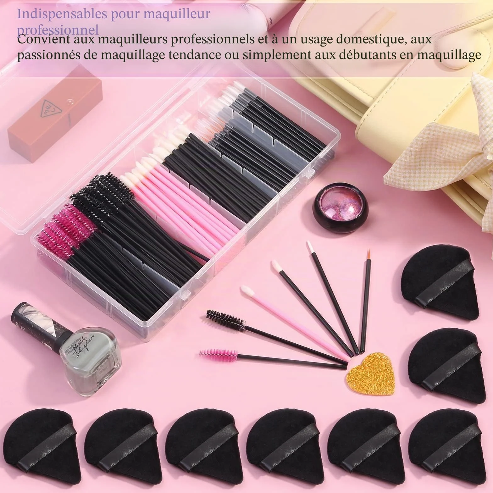 248 pièces kit d'application de maquillage jetable pinceaux eyeliner houppettes triangulaires