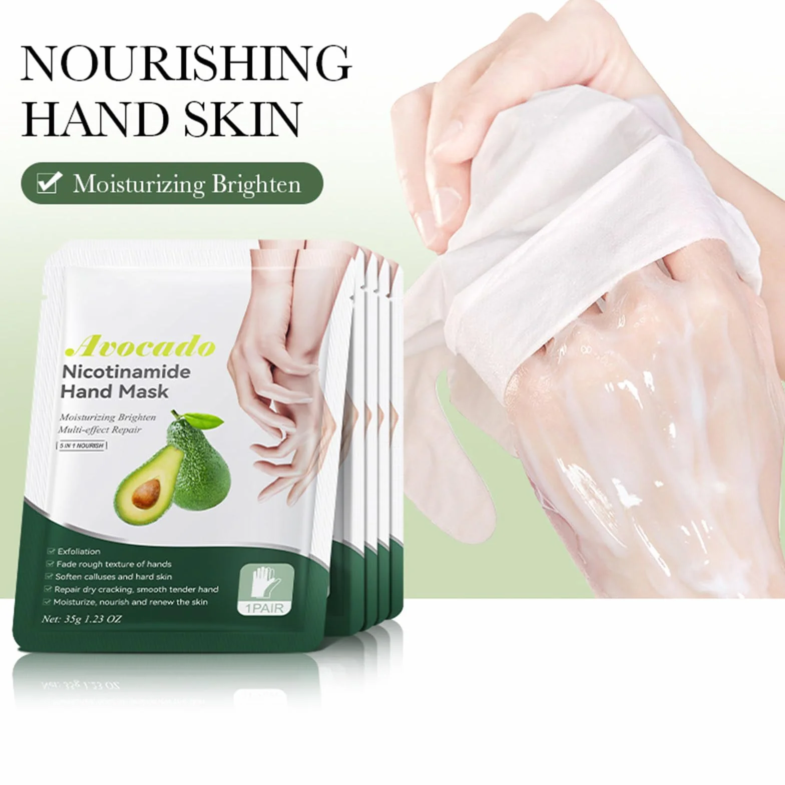Masque pour les Mains à l'Avocat, Gants Hydratants Nourrissants pour Mains Sèches et Gercées