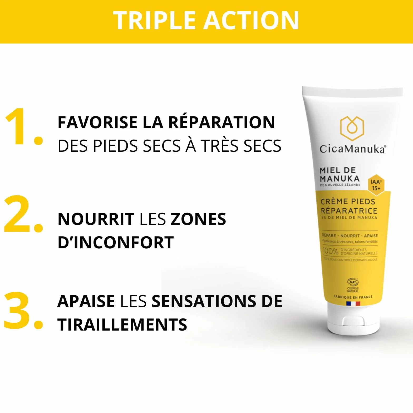 CicaManuka Crème pieds réparatrice au miel de Manuka IAA15+ 75ml Cosmos Natural