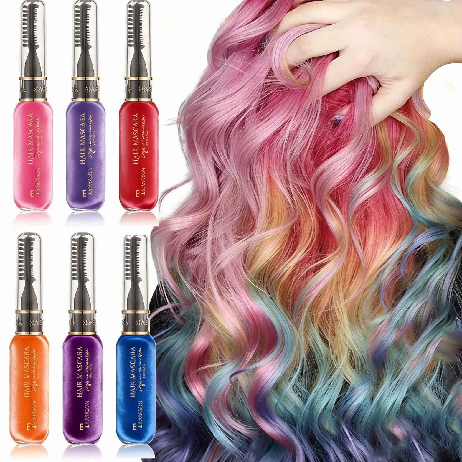 Peigne à Cheveux Coloré, Teinture Temporaire Non Toxique Lavable 6 Couleurs