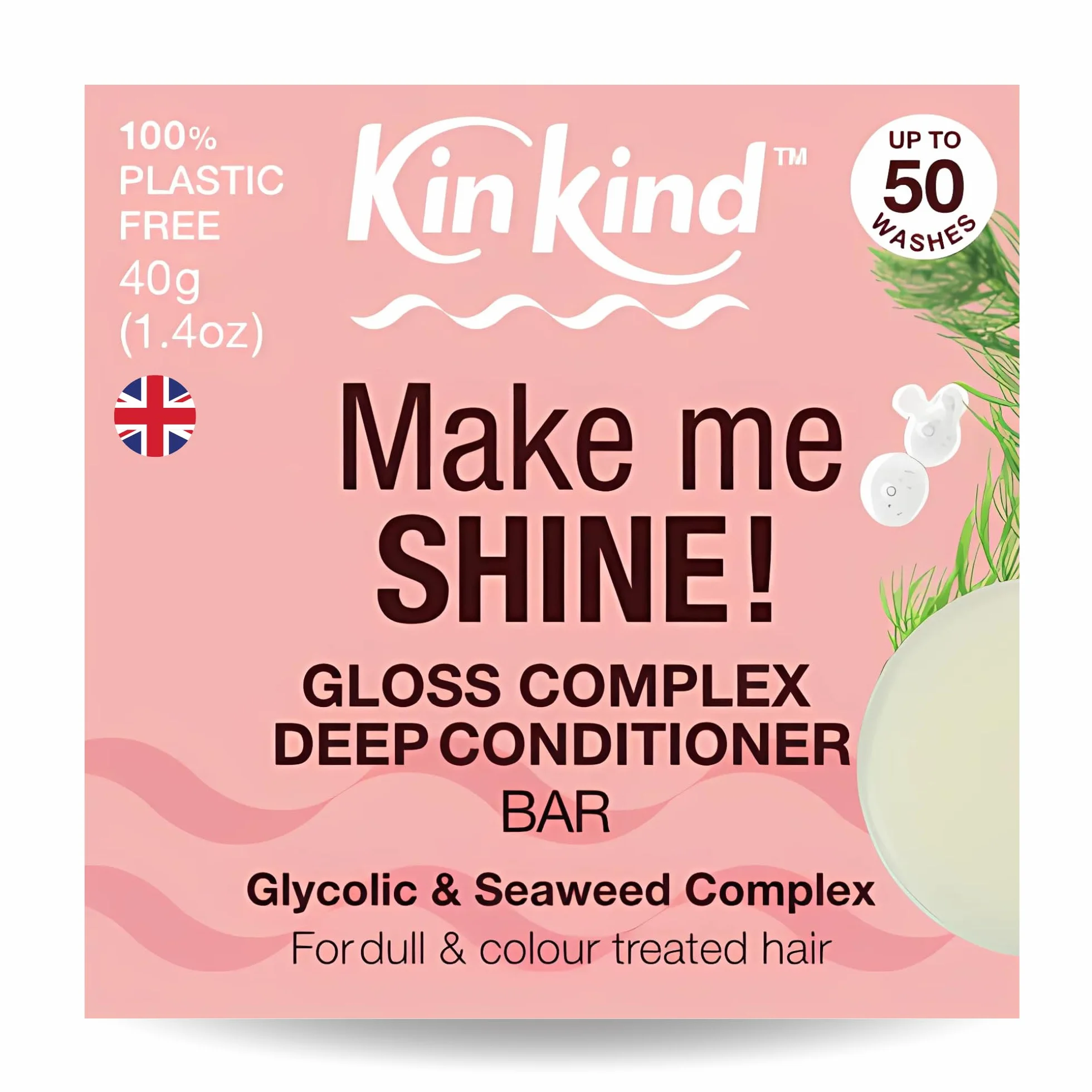 KinKind - Make Me SHINE Conditioner Bar - Cheveux colorés et méchés - Conditionneur à la noix de coco - Jusqu'à 50 lavages