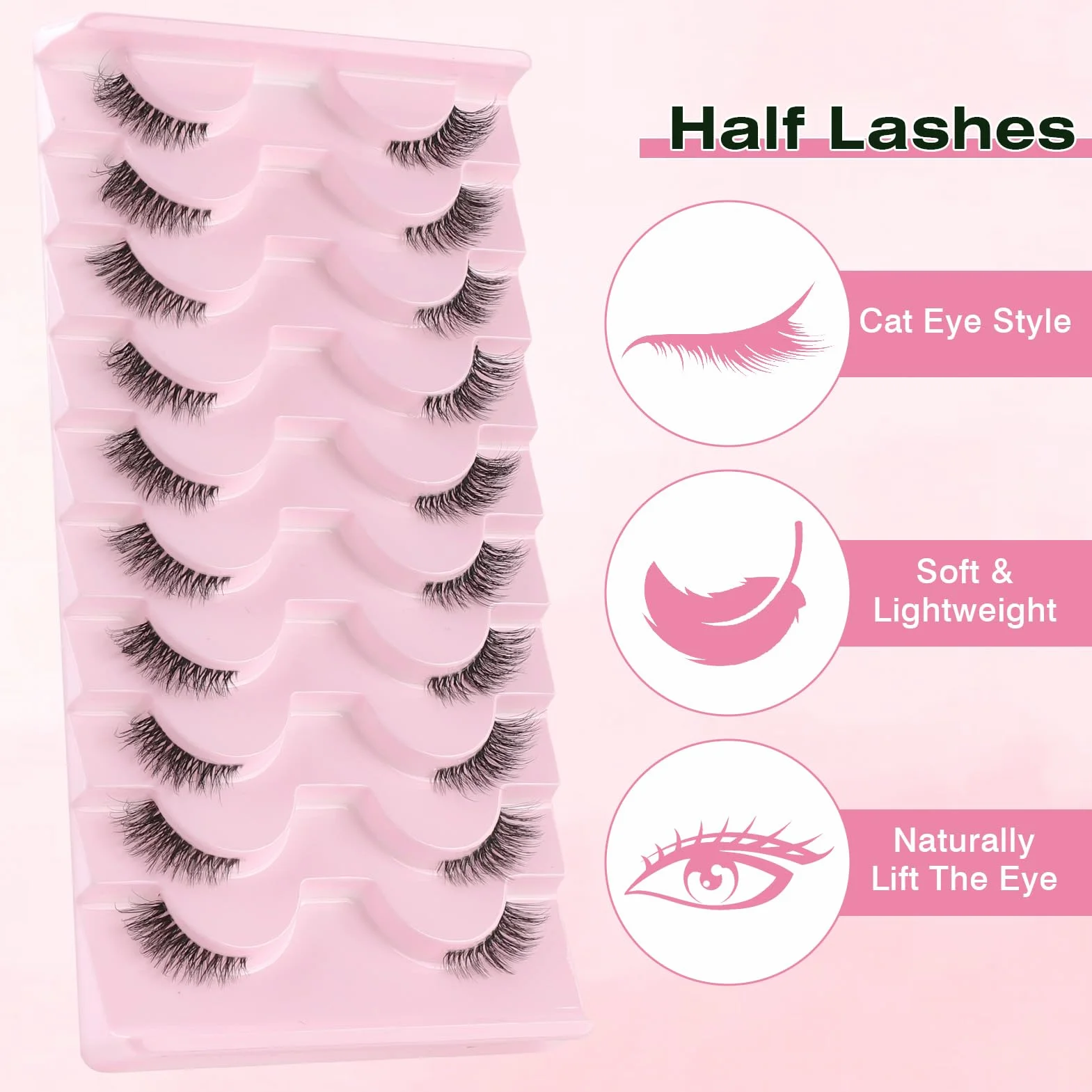 Sixstarhair Demi Faux Cils Bande Transparente 3D Naturel Half Lashes Oeil de Chat Reutilisable 10 Paires