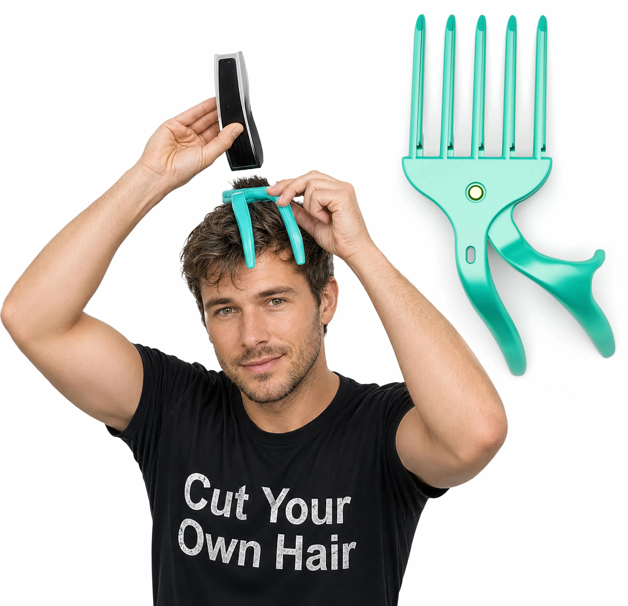 Coupez et coupez vos propres cheveux à la maison avec facilité en utilisant la poignée et coupez. Utilisation avec votre tondeuse à cheveux homme, kit de coupe de cheveux, coupe de cheveux à faire