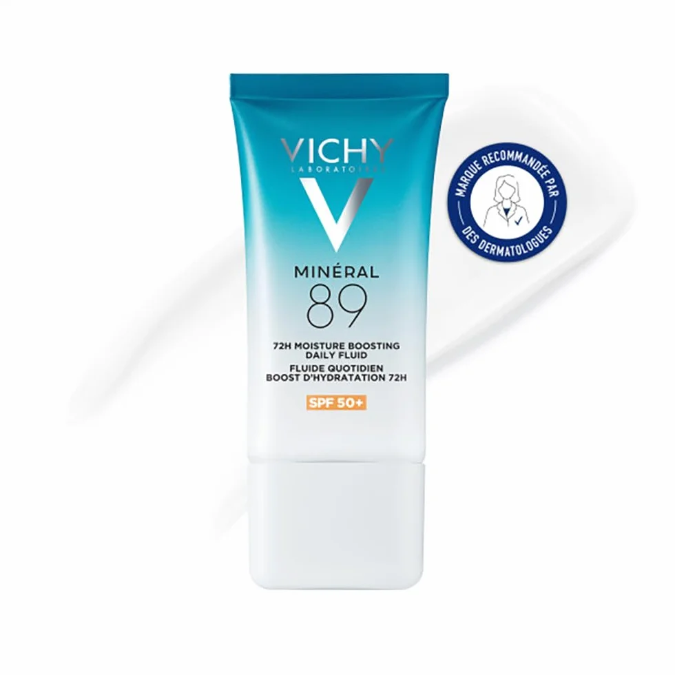 Vichy - Minéral 89 - Fluide Quotidien Boost Hydratation 72H - Soin de Jour à base d'Eléments Hydratants et Acide Hyaluronique - Protection Solaire SPF 50 - Efficacité Prouvée Cliniquement