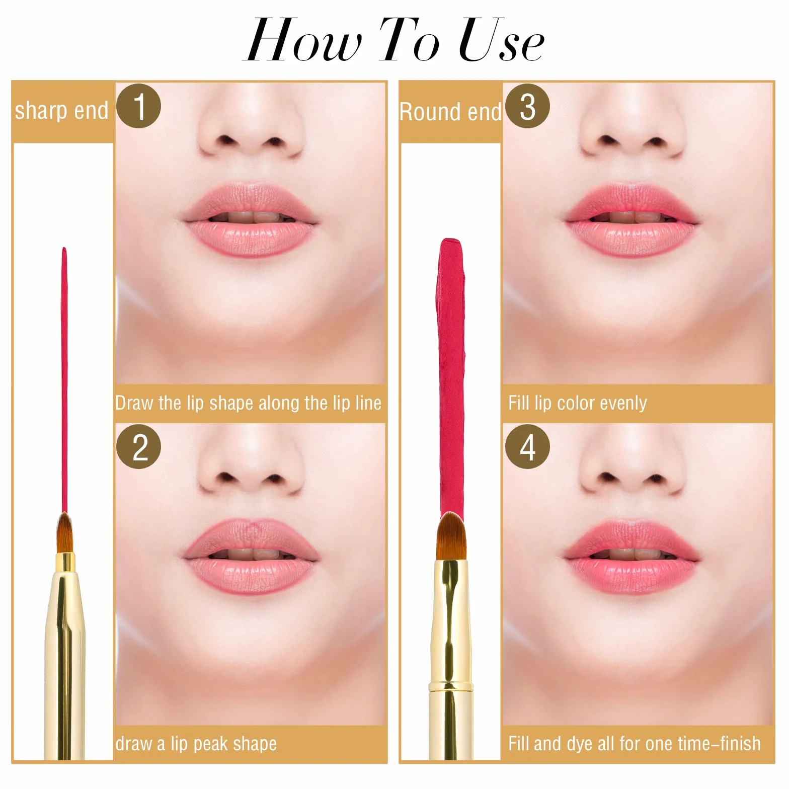 Lot de 2 pinceaux à lèvres rétractables double extrémité pour rouge à lèvres et gloss