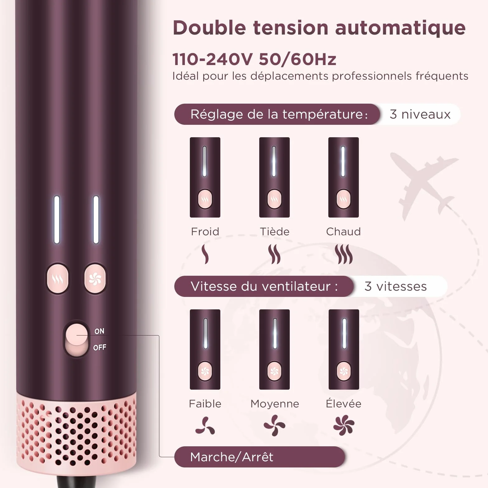 PARWIN PRO BEAUTY MaxAIR 2.0 Air styler 7 en 1 fer à friser automatique double tension 110,000 RPM Jasper Plum