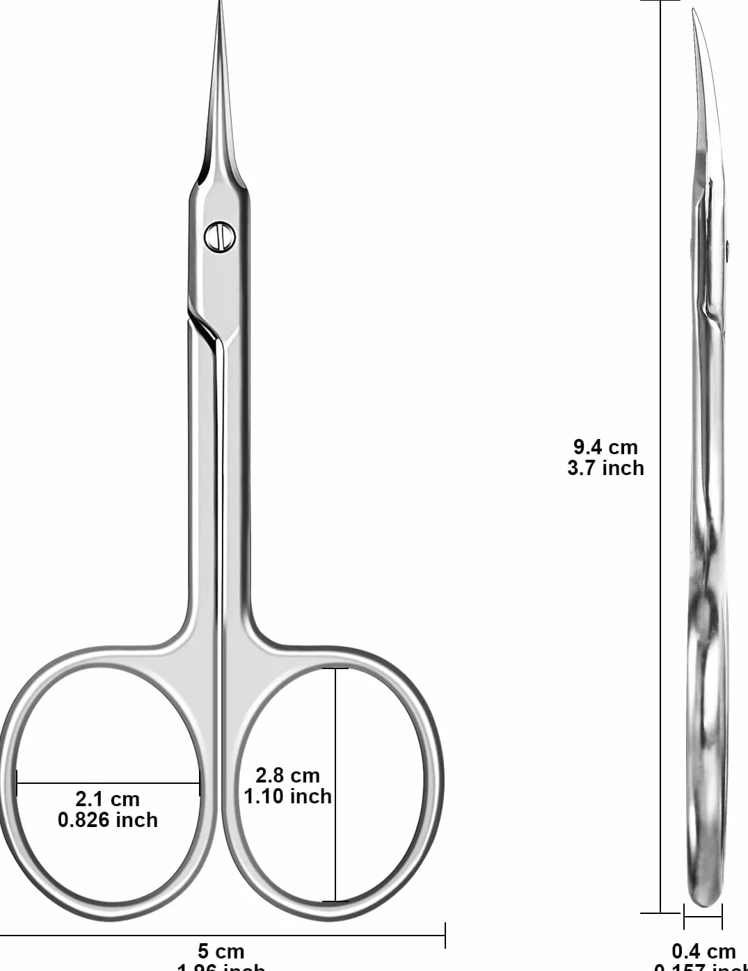 Ciseaux à Cuticules Professionnels en Acier Inoxydable, Lame Incurvée Extra Tranchant, Argenté