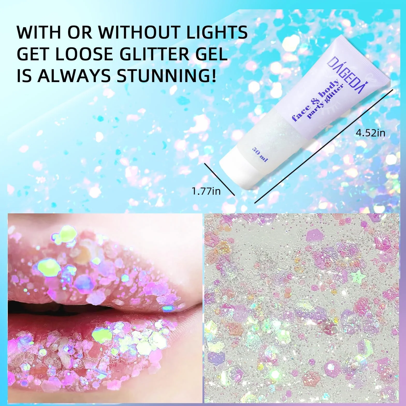 Prreal Body Glitter Gel 50ml Paillettes Visage Shimmer Liquide Fard Paupières Chunky Holographique Laser Poudre Festival 06 Blanche