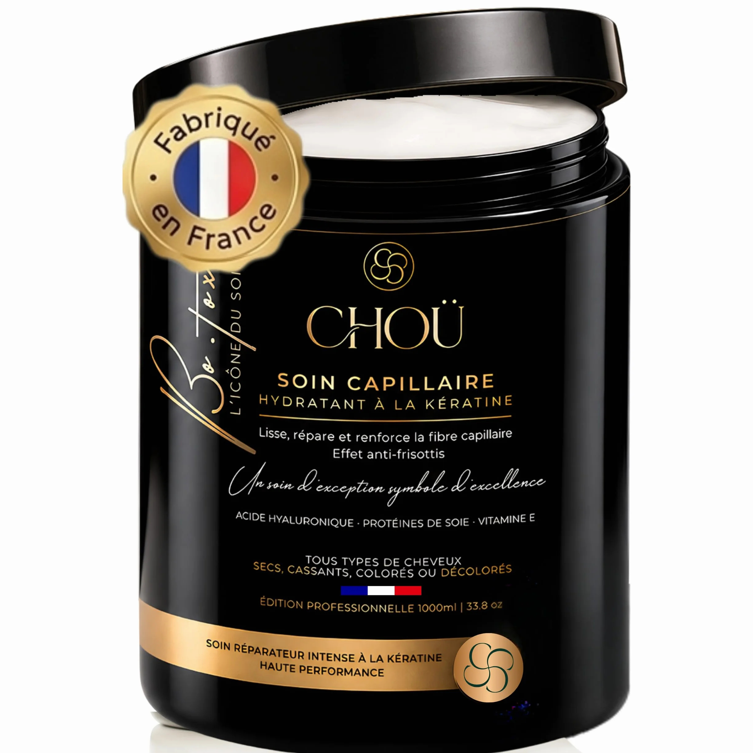 BO-TOX Capillaire Professionnel Masque ultra réparateur kératine naturelle acide hyaluronique protéine soie Vitamine E Cheveux Secs Abimés Lisse Renfore Hydrate Répare 1000ML