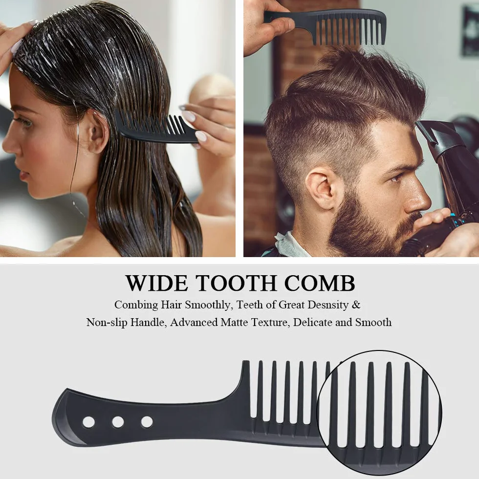 Peignes à dents larges résistants à la chaleur antistatiques carbone pour cheveux longs bouclés