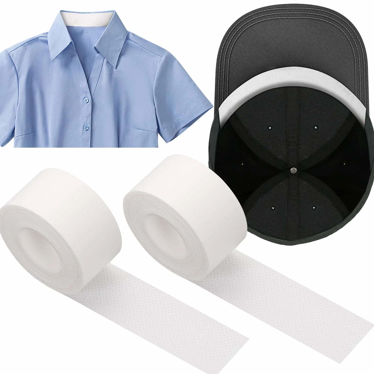 Lot de 2 rouleaux de protection jetables pour col de chemise, autocollant, confortable, protection invisible, protection contre les taches de sueur