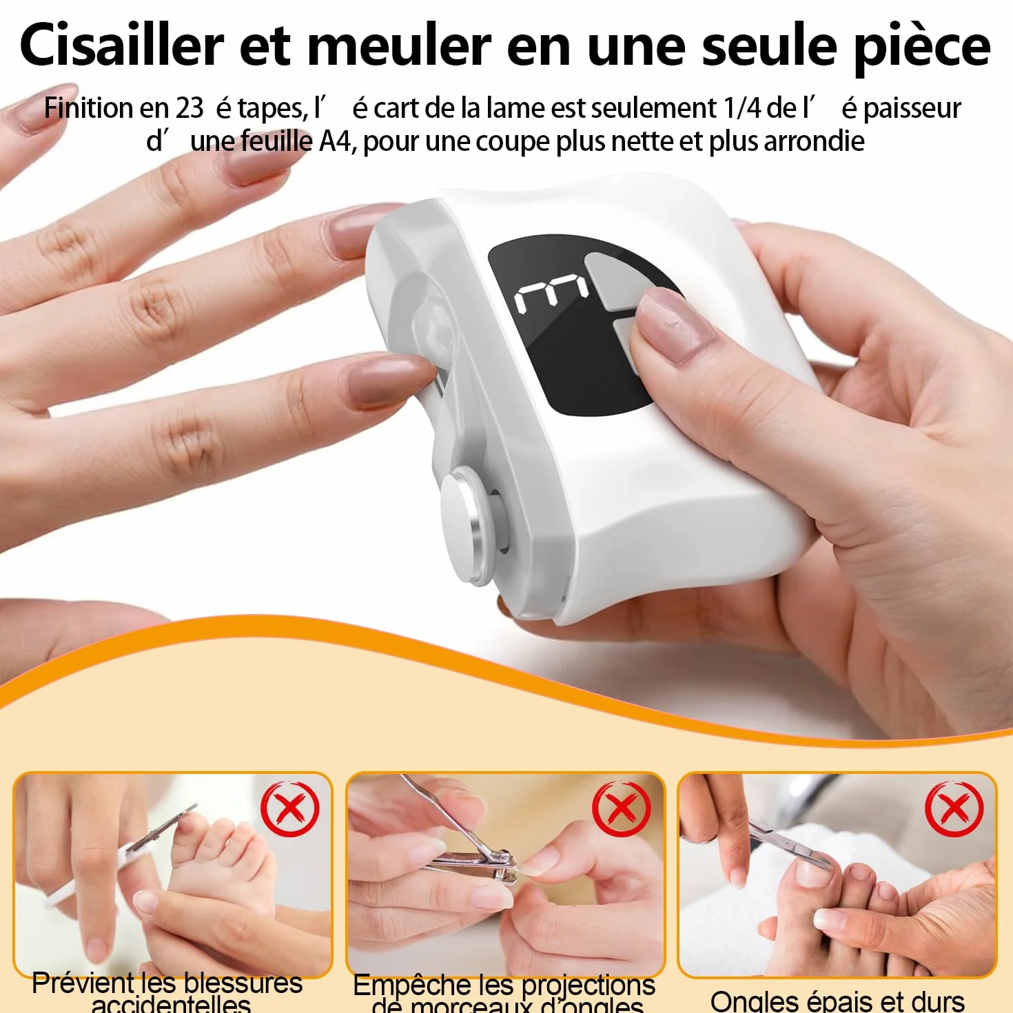Coupe Ongle Électrique Pied et Main, 3 en 1 Lime a Ongle Electrique et Polisseuse, Coupe-ongles automatique avec à lumière LED, 3 Vitesses Faible bruit, Pour Bébés, Adultes, Personnes Âgées - Gris