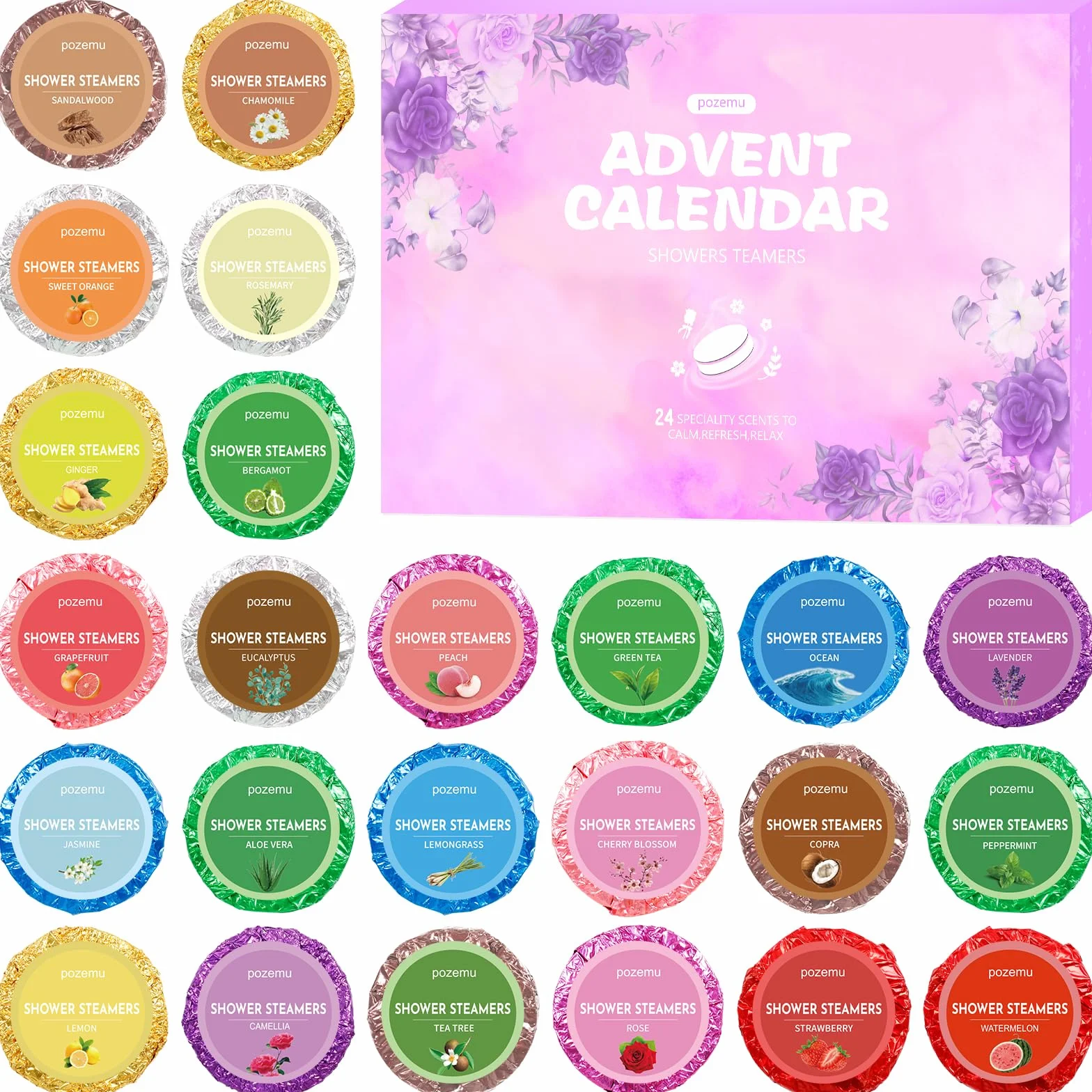Calendrier de l'Avent 2025 Bombe de Douche Boules de Bain pour Enfant Femme Homme