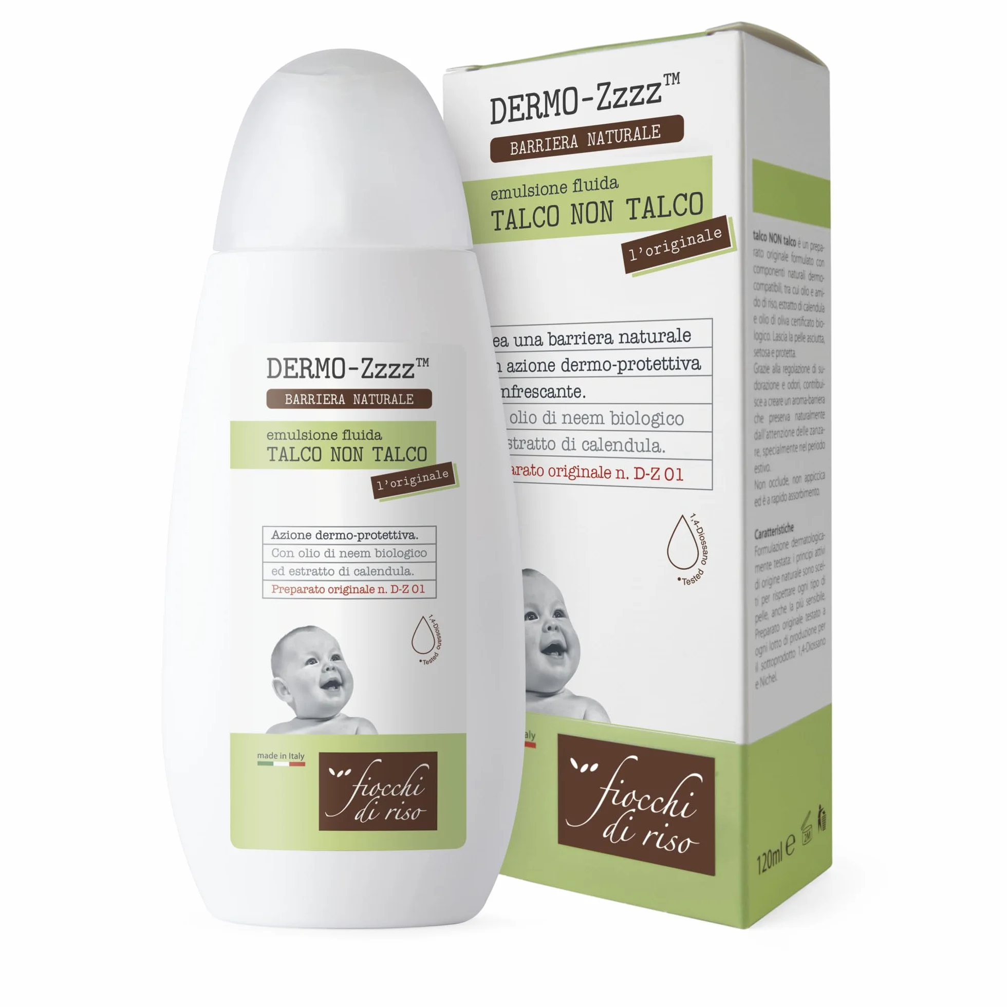Fiocchi di Riso Talc non talc original 120 ml Créez une barrière naturelle parfum indésirable aux moustiques