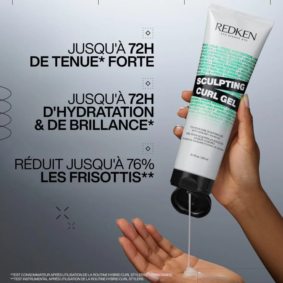 REDKEN, Gel de Fixation 72h, Hydrate & Fixe les Boucles, Formule à l'Huile de Jojoba & Squalane, Cheveux Bouclés, Frisés & Crépus, Vegan, Sans Silicone & Sans Sulfate, Hybrid Curl Stylers, 250ml