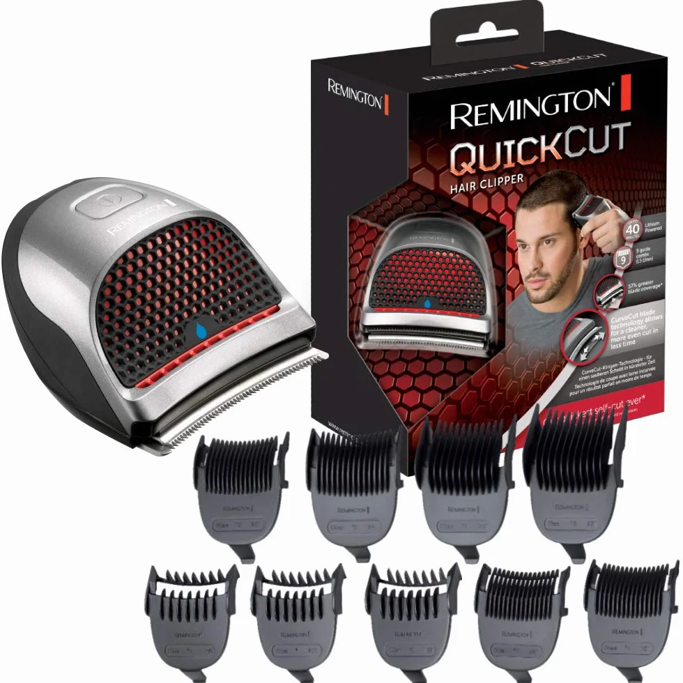 Remington Tondeuse Cheveux [DIY] QuickCut (Utilisation Facile & Rapide, Ergonomique, Secteur/Sans fil-Batterie Lithium,Charge rapide, Wet&Dry, 9 Sabots 1,5-15mm, Lame acier Incurvée) Tondeuse HC4250