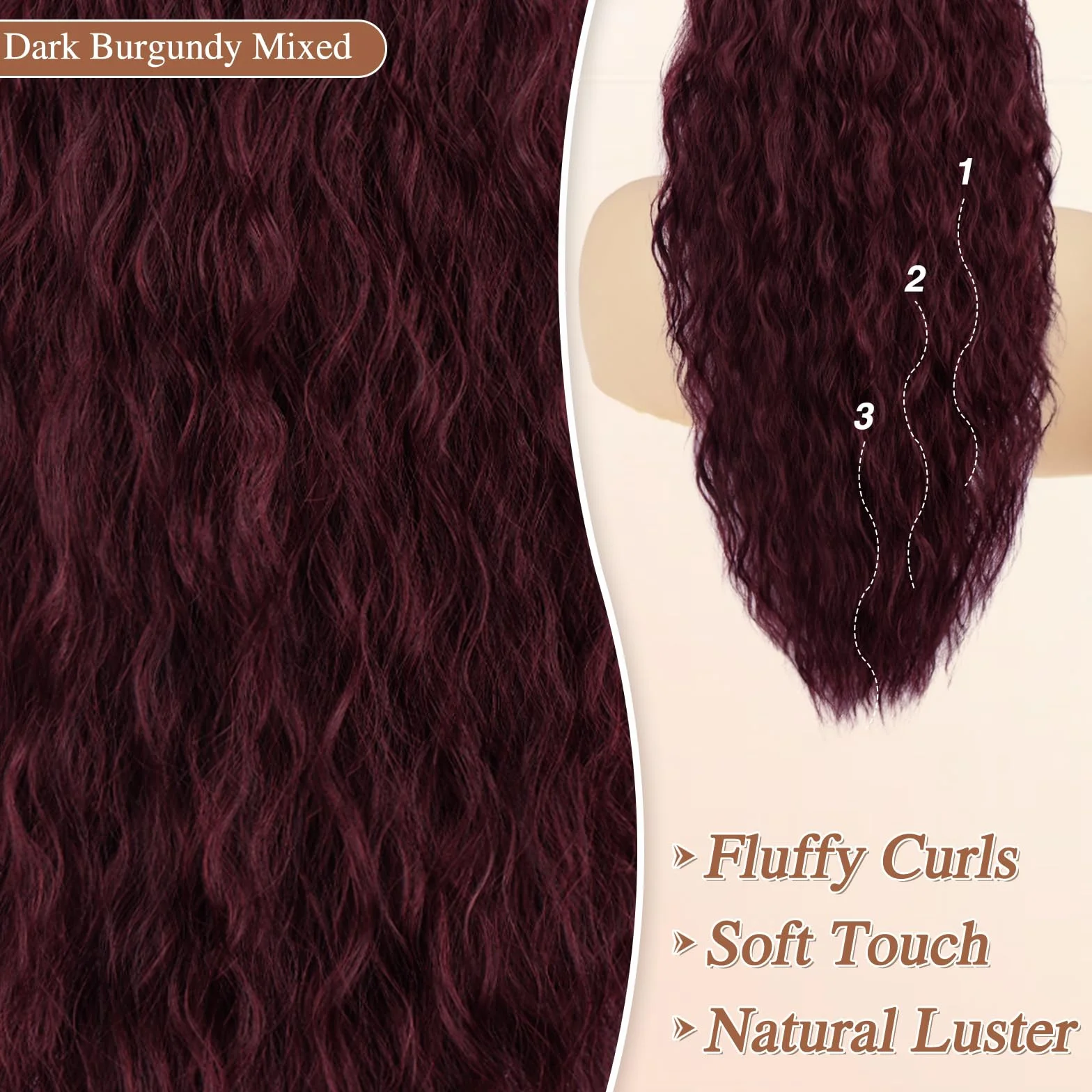 BARSDAR 56cm Bordeaux Queue de Cheval Extnsion, Longue Ondulée Synthétique Peigne Clip in Queue de Cheval Extension Cheveux avec Cordon pour Femmes Bohemian Naturel Rouge Foncé Ponytail Postiche