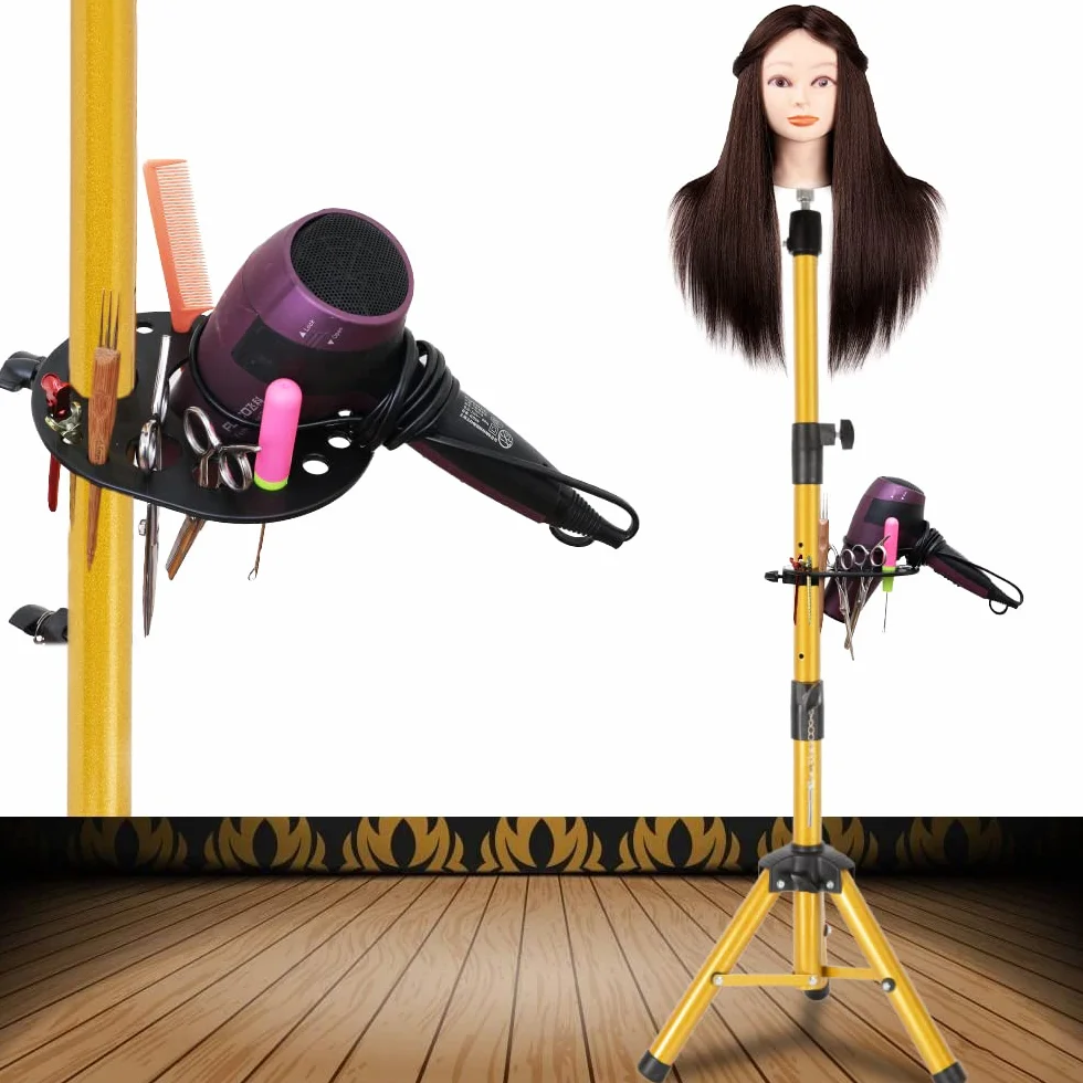 Trépied réglable en acier inoxydable pour perruque de 140 cm avec plateau à outils (tête de mannequin non incluse)