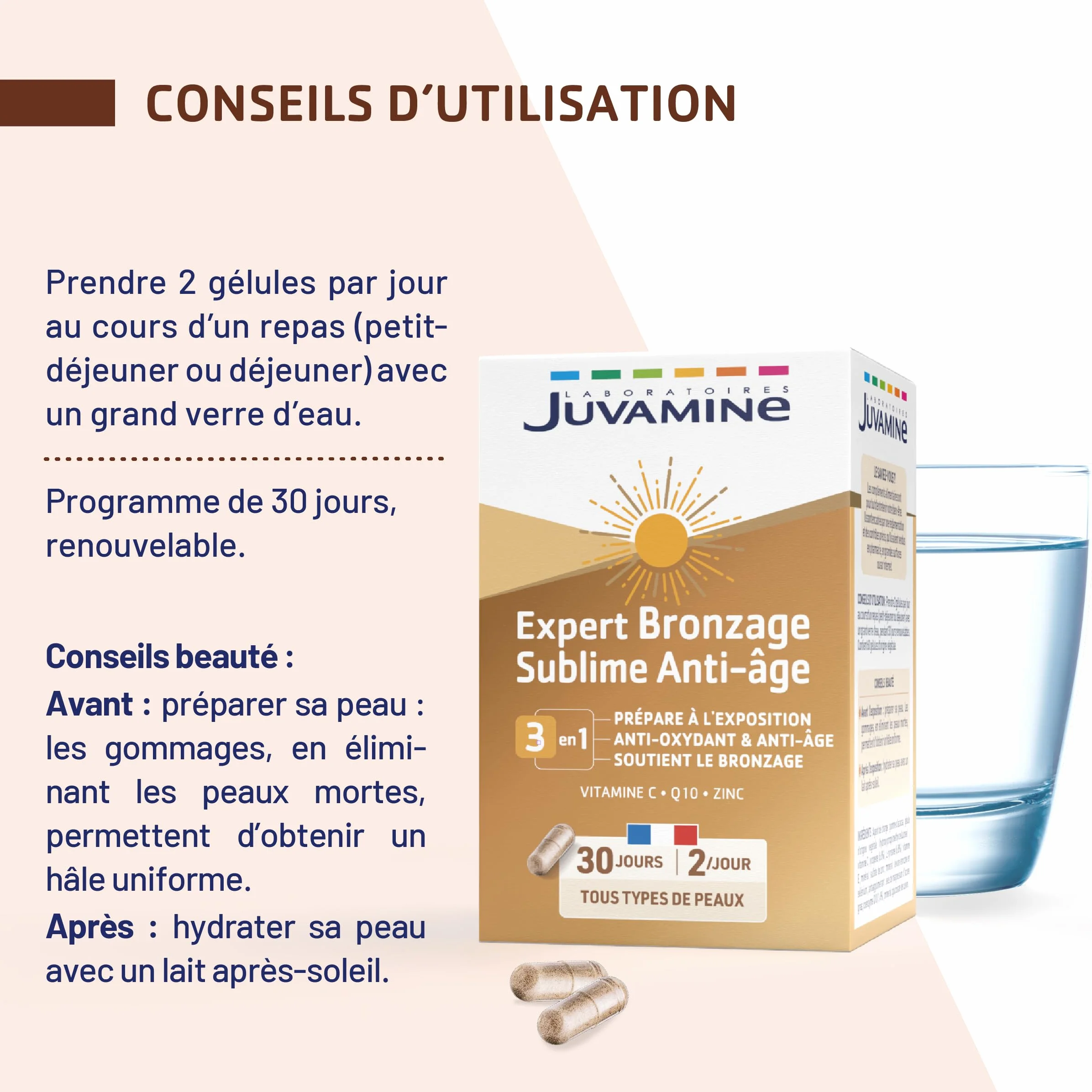 JUVAMINE Expert Bronzage Sublime Antioxydant Anti-âge 60 gélules Programme 1 mois