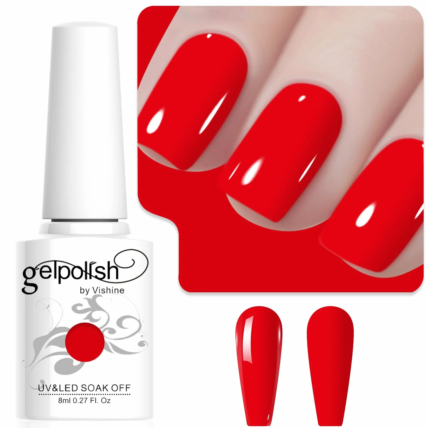Vishine 8ml Vernis à Ongles Gel Semi Permanent Rouge-orangé Fluo UV LED L258