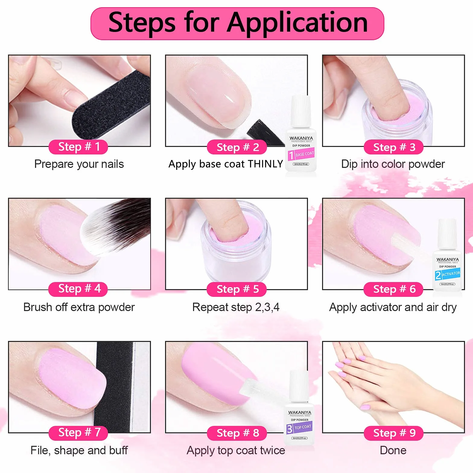Kit de Poudre à Ongles 34Pcs 12 Couleurs Dip Powder Noir Blanc Paillette Acrylique Transparente avec Base Finition Activateur Pinceau Nail Art Manucure