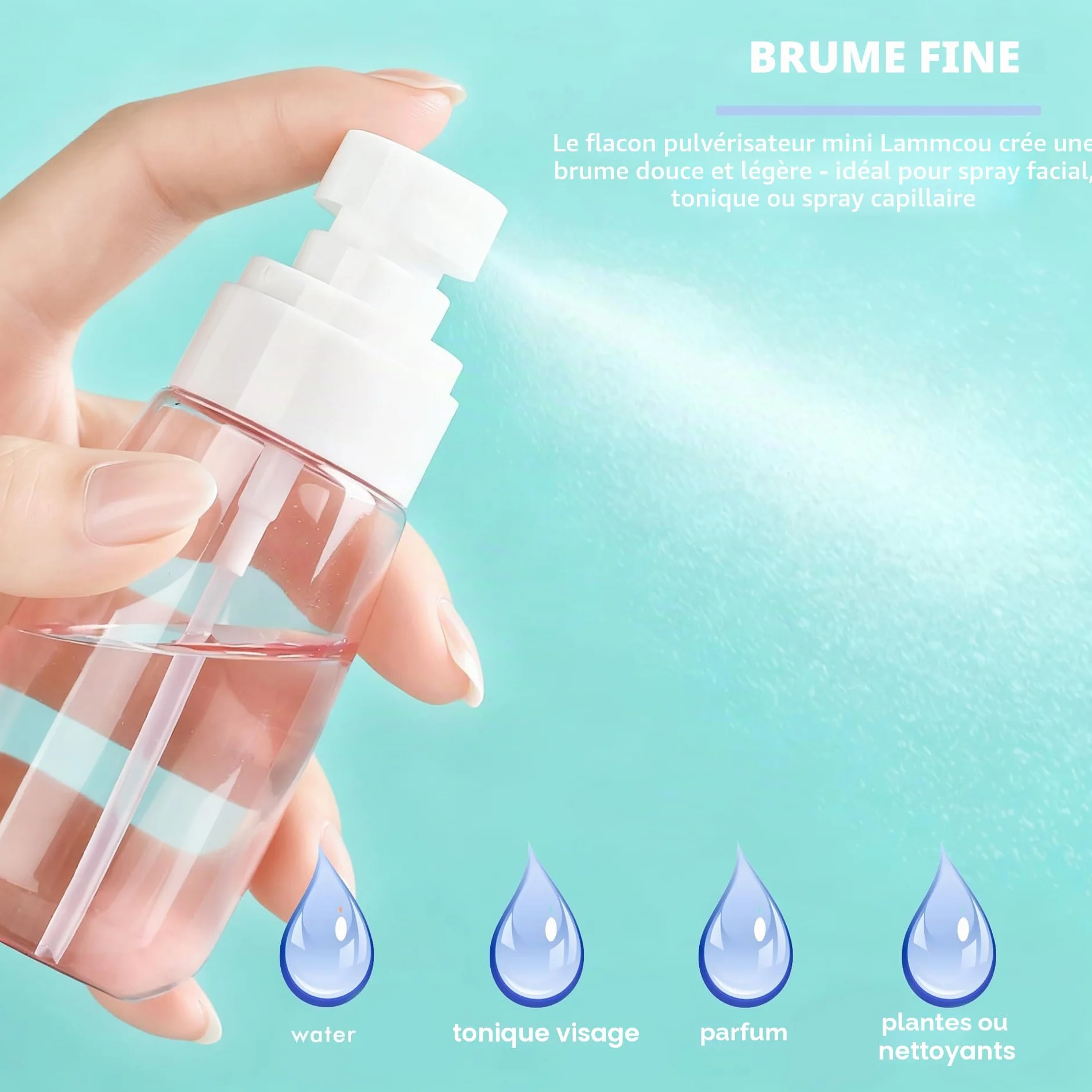 Lammcou Mini Flacons Spray à Brume Fine Lot de 3 Remplissables Anti-fuite Format Voyage TSA 60ml