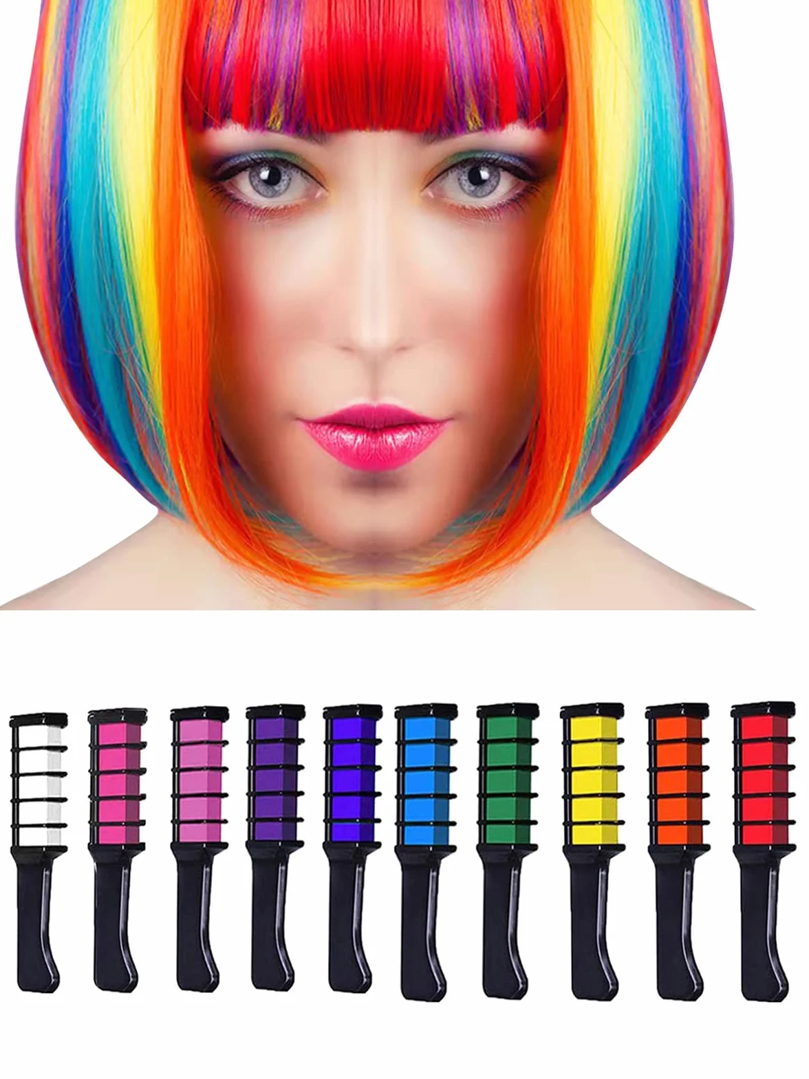 Cheveux Craie Peigne, Coloration Temporaire, 10 Couleurs, Non Toxique, Halloween, Fête, Cosplay