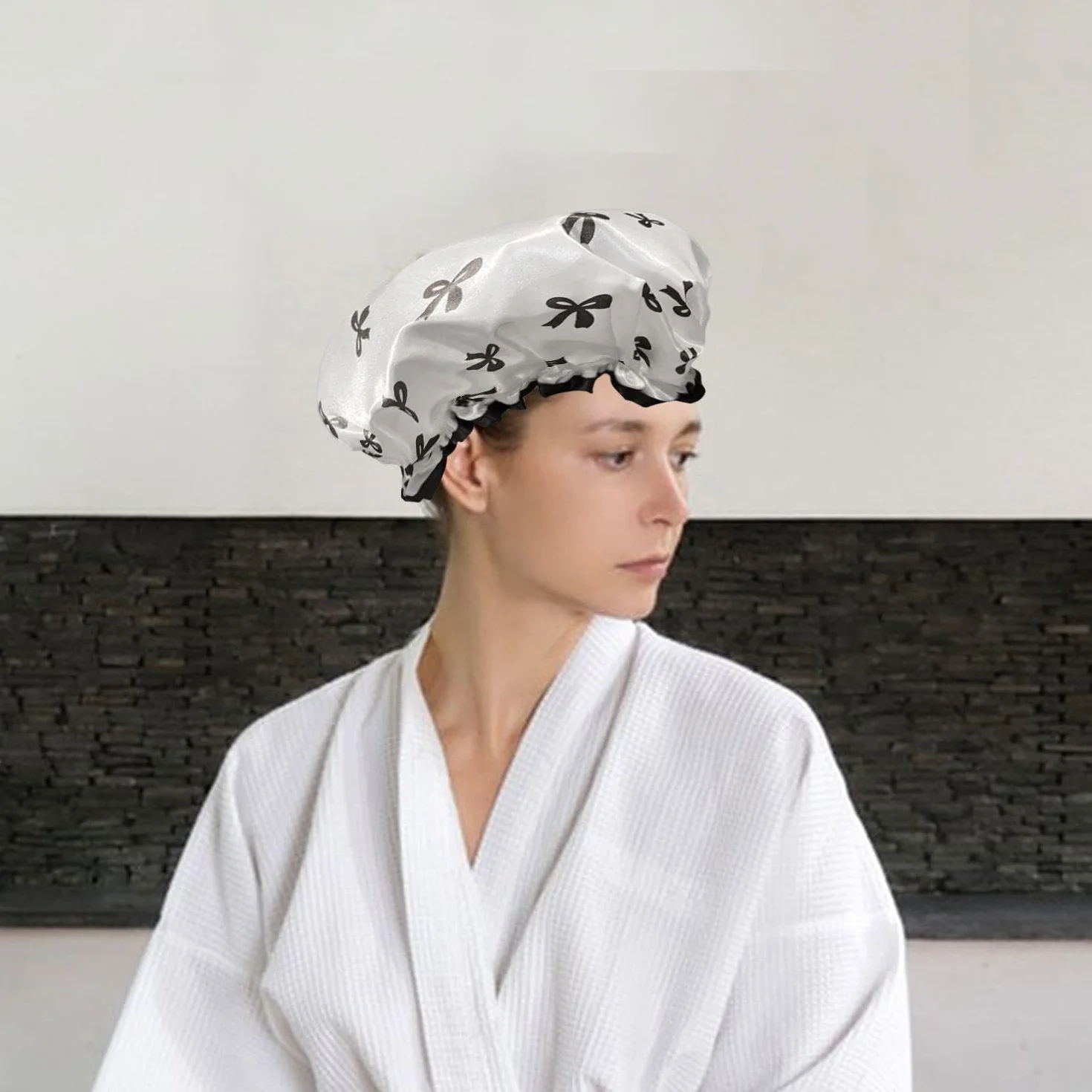 Bonnets De Douche Imperméable Double Couche Lot De 2 Avec Nœud