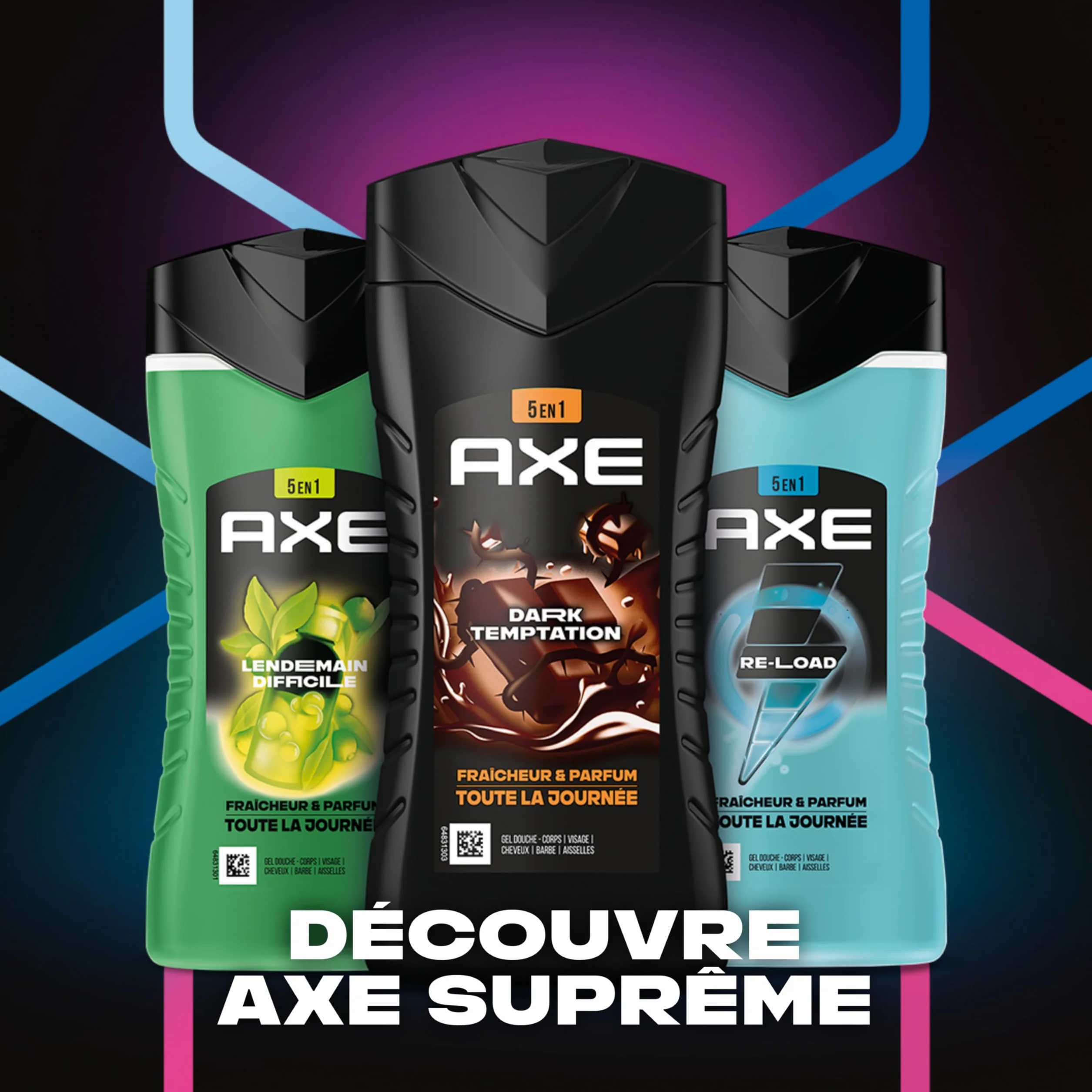 AXE Gel Douche Homme Dark Temptation 5en1 Édition FIFA™ 24h Hydratant 87% Ingrédients Naturels Parfum Chocolat Lot de 2x250ml