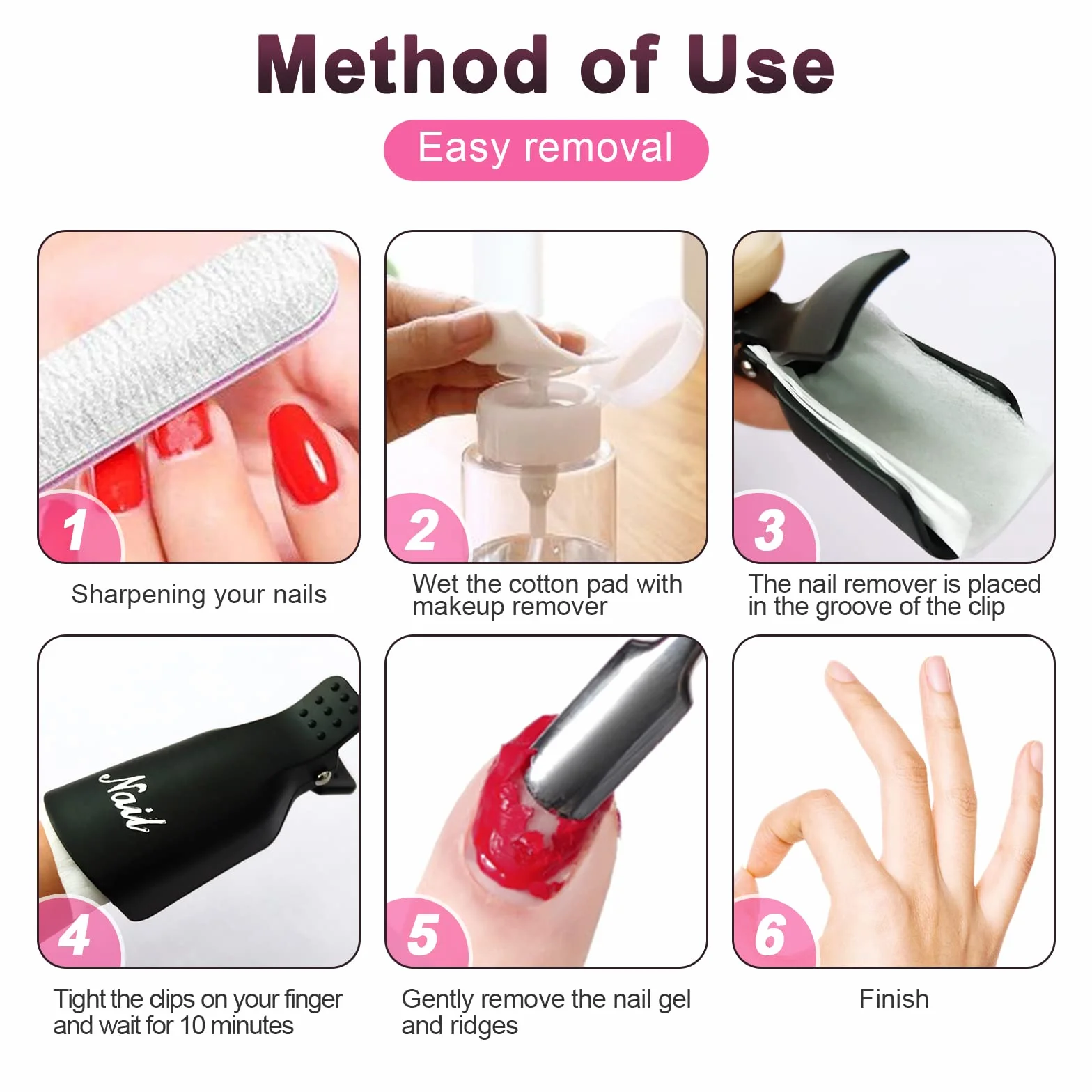 Hanyousheng Pince 10 Pièces Capuchon Ongle Vernis Semi Permanent UV Gel Dissolvant Clips Nettoyage Ongles Retirer Gel Noir
