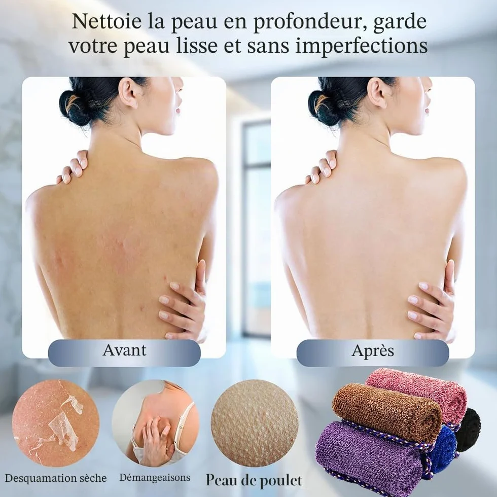Eponge Africaine Exfoliante 5 Pièces, Gant de Toilette Double Face avec Poignées, Brosse Exfoliante Douce et Rugueuse
