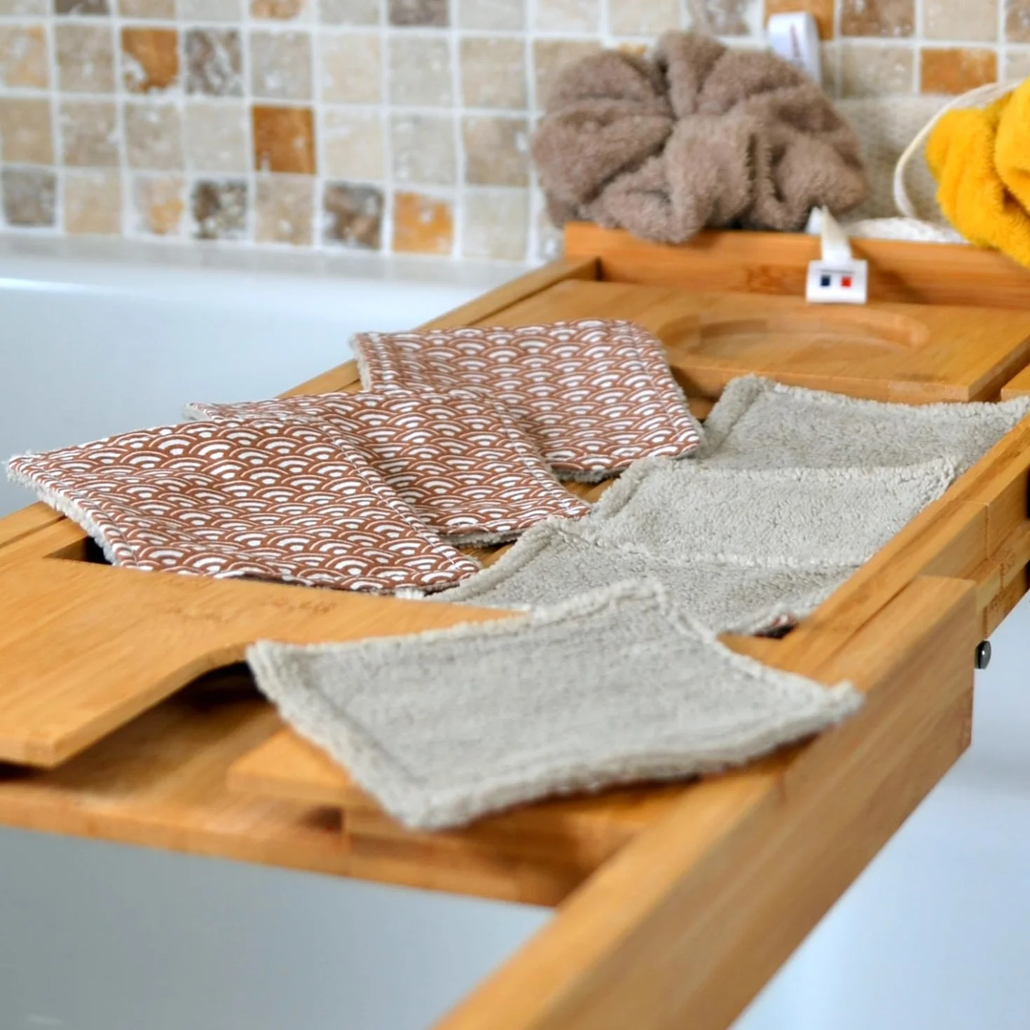 Lingettes démaquillantes lavables bambou cotons réutilisables lot de 7 Cappuccino