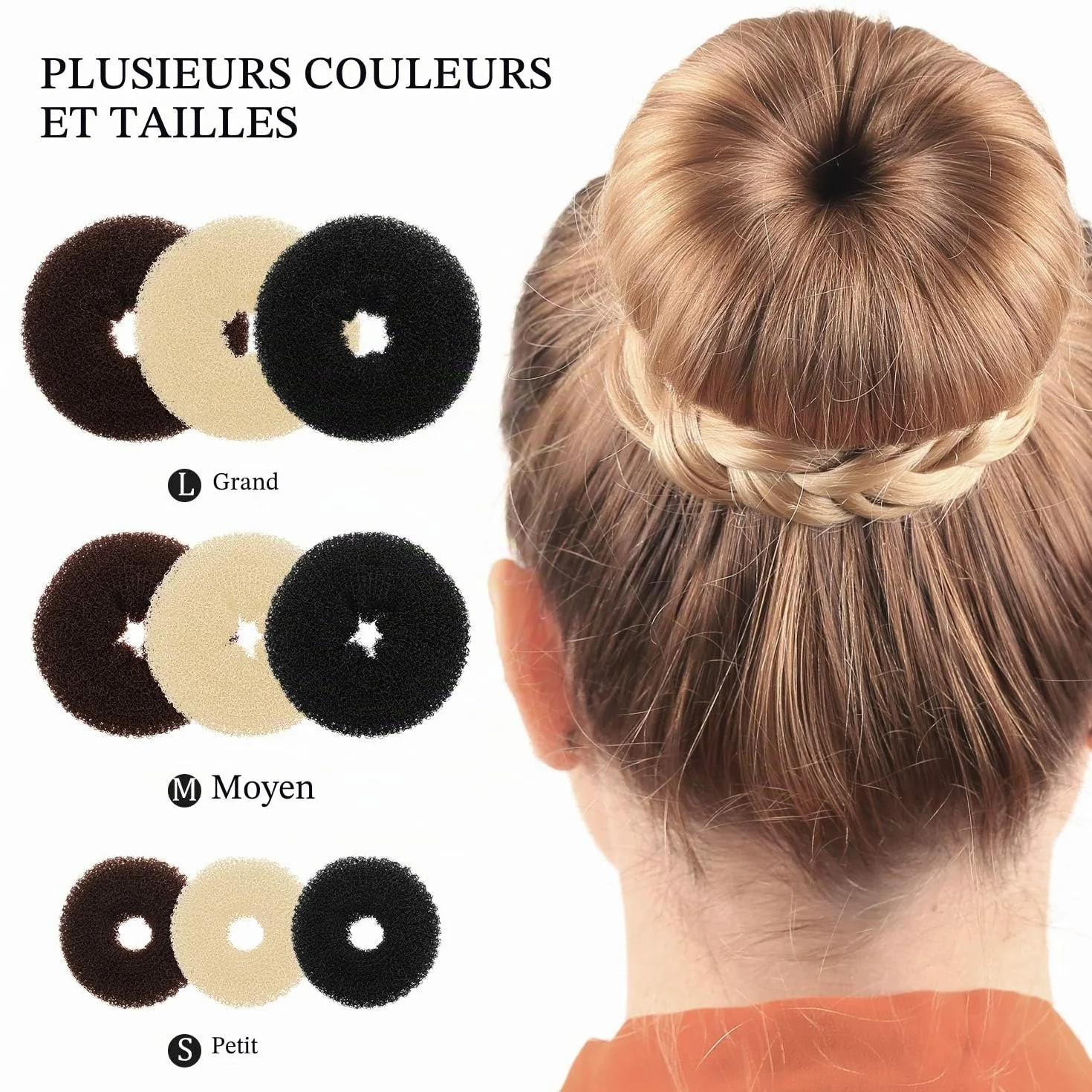 9 Pièces Donut Bun Maker Fabricant de Chignon de Cheveux Ensemble de Bun Maker Chignon de Style Anneau avec 12 Pièces Bandes Élastiques Cheveux et 32 Pièces Épingles à Cheveux (Noir, Marron, Beige)